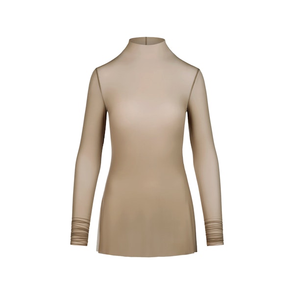 MILKY SHEER MOCK NECK TUNIC | TRUFFLE FLAT ON A WHITE BACKGROUND | FLT