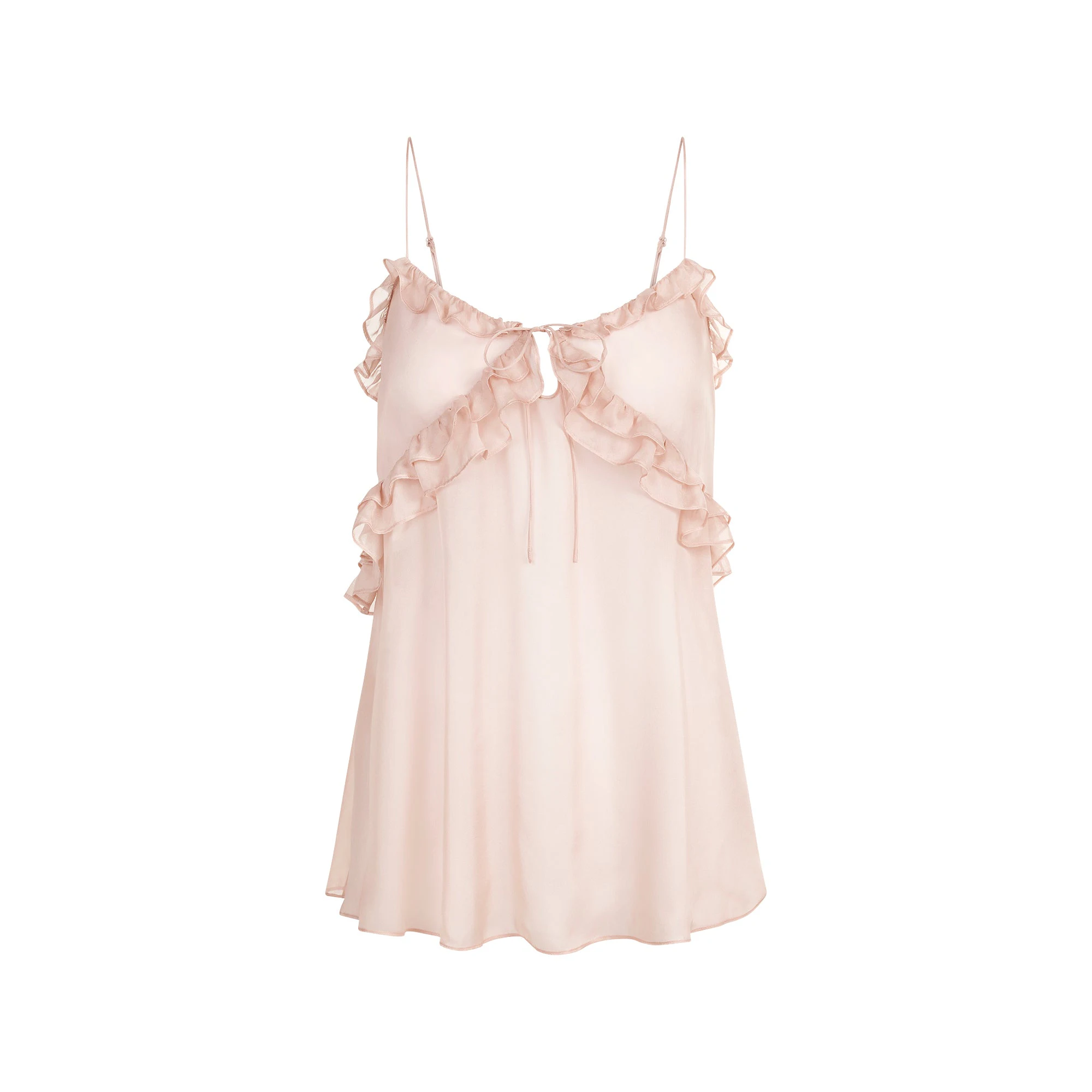 SKIMS ROMANCE TIE FRONT SLIP DRESS | LIGHT FAWN FLAT ON A WHITE BACKGROUND | FLT