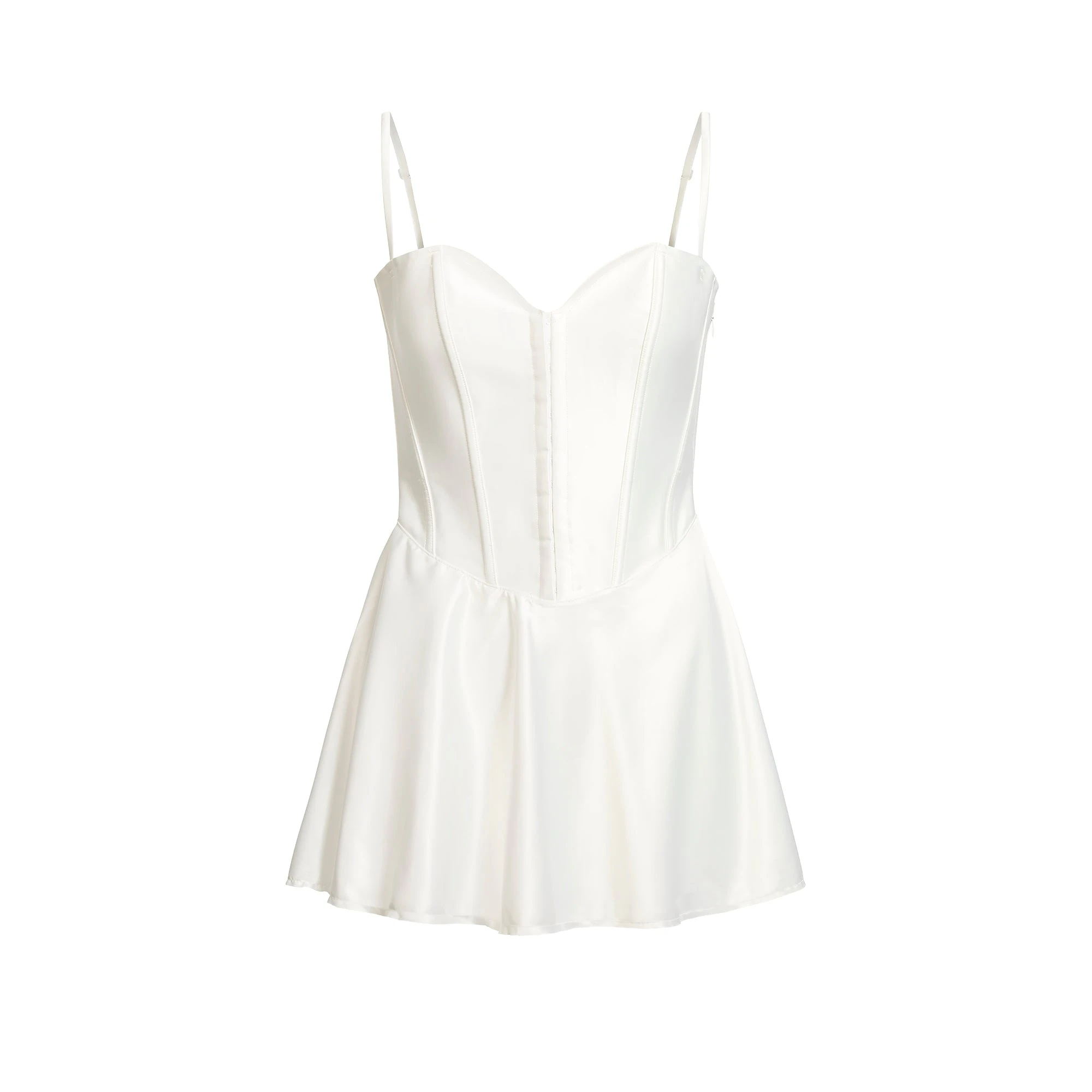WOVEN SHINE CORSET DRESS | IVORY FLAT ON A WHITE BACKGROUND | FLT
