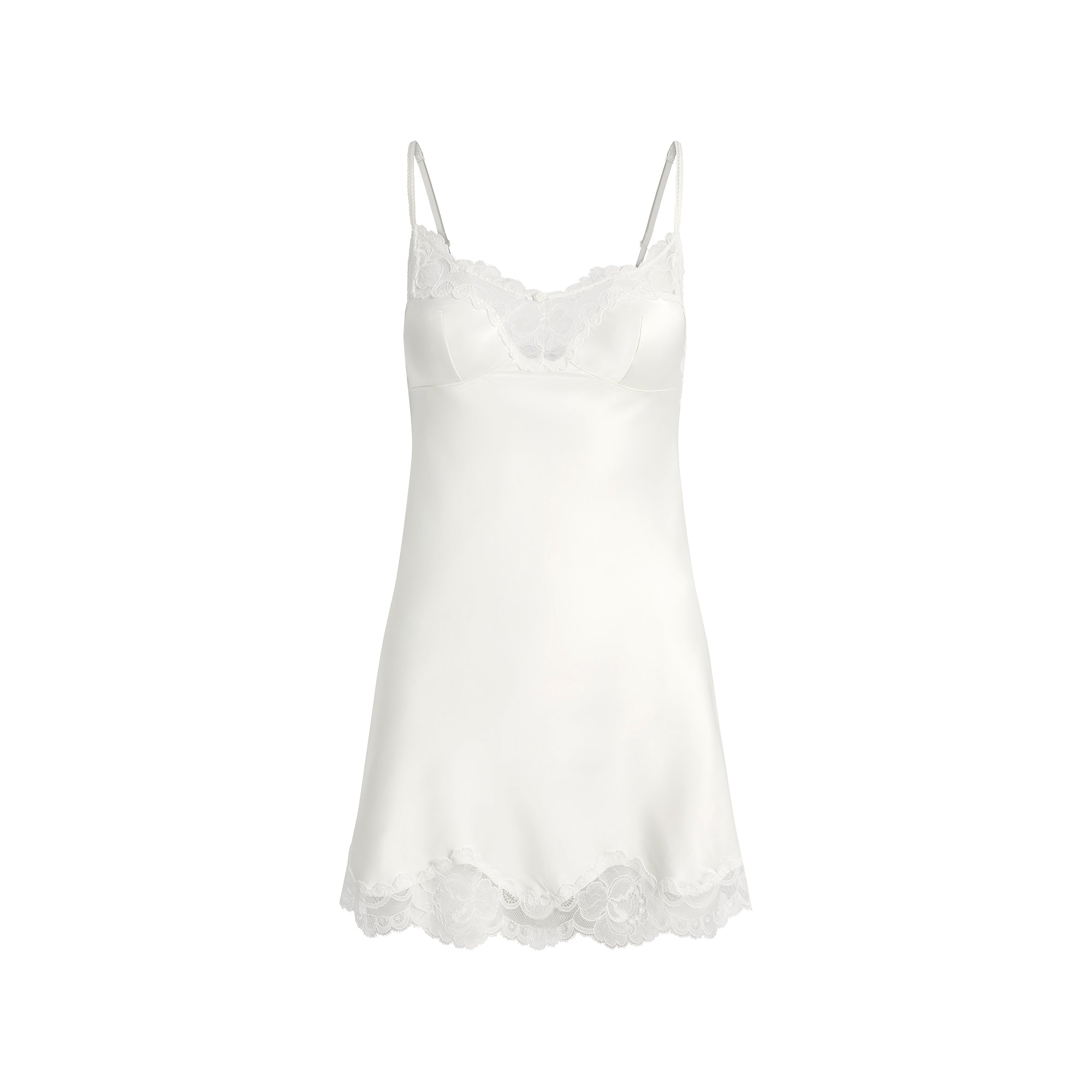 WOVEN SHINE LACE SLIP DRESS | IVORY FLAT ON A WHITE BACKGROUND | FLT