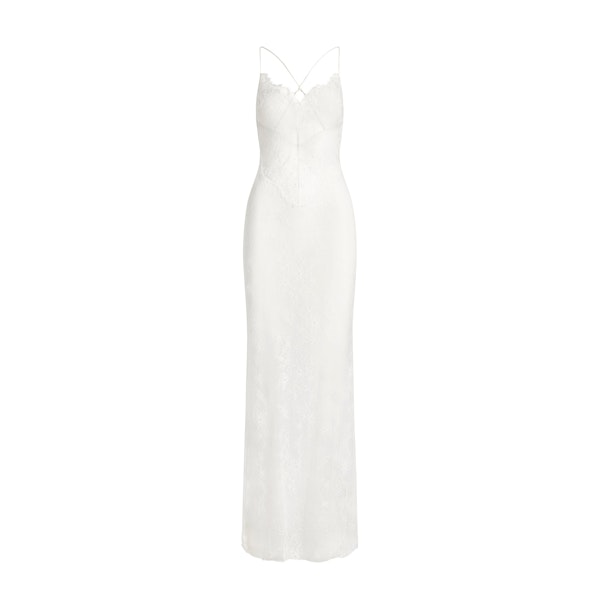 ULTRA FINE LACE LOW BACK LONG DRESS | MARBLE FLAT ON A WHITE BACKGROUND | FLT