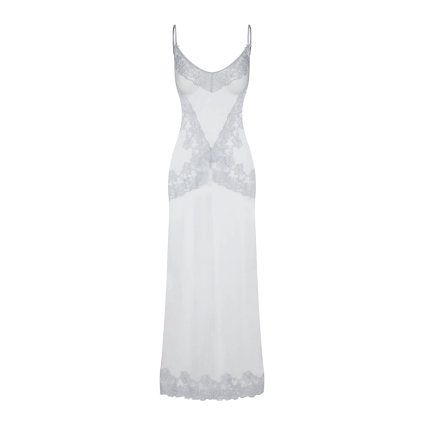 EMBROIDERED LINGERIE LONG SLIP DRESS | PEARL FLAT ON A WHITE BACKGROUND | FLT