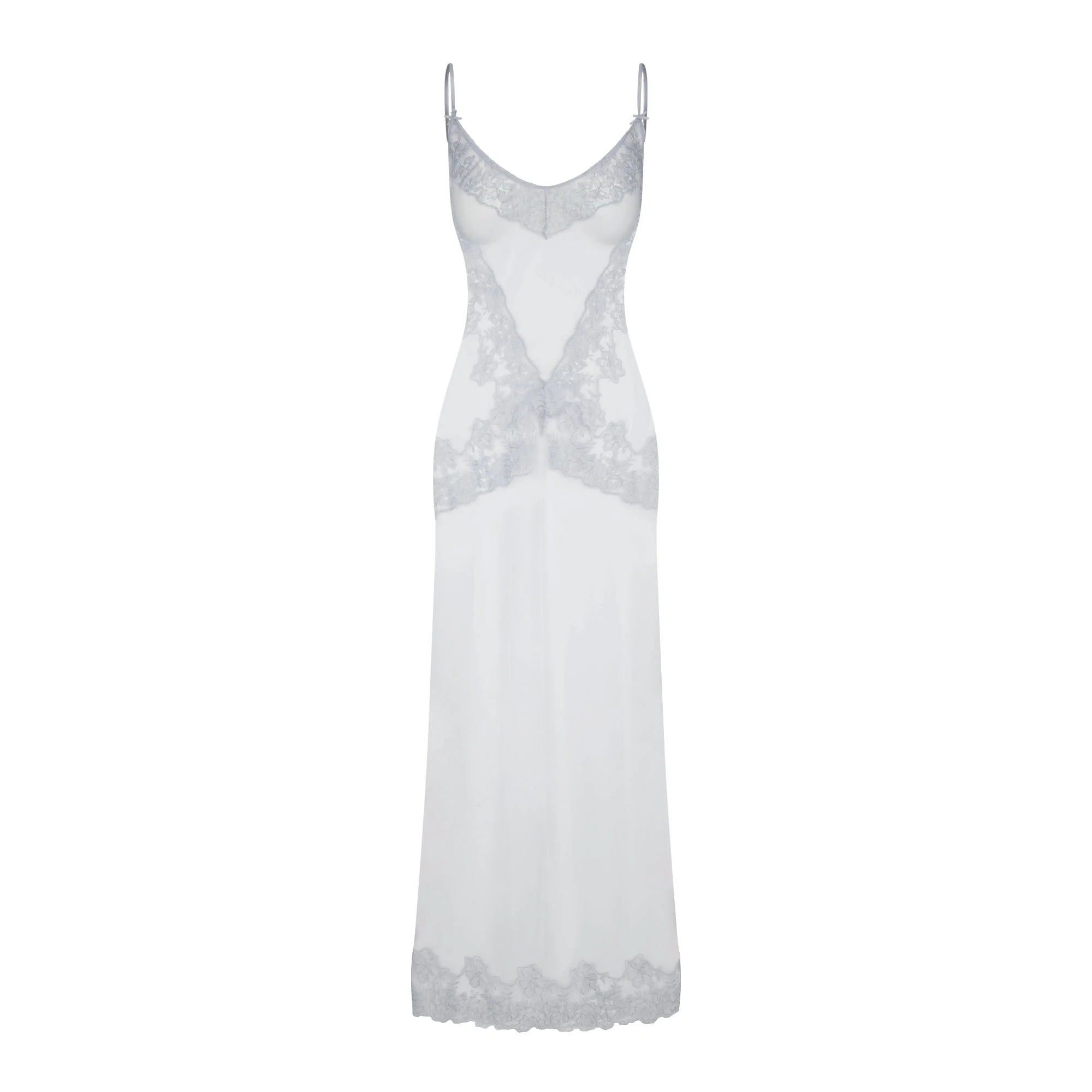 EMBROIDERED LINGERIE LONG SLIP DRESS | PEARL FLAT ON A WHITE BACKGROUND | FLT