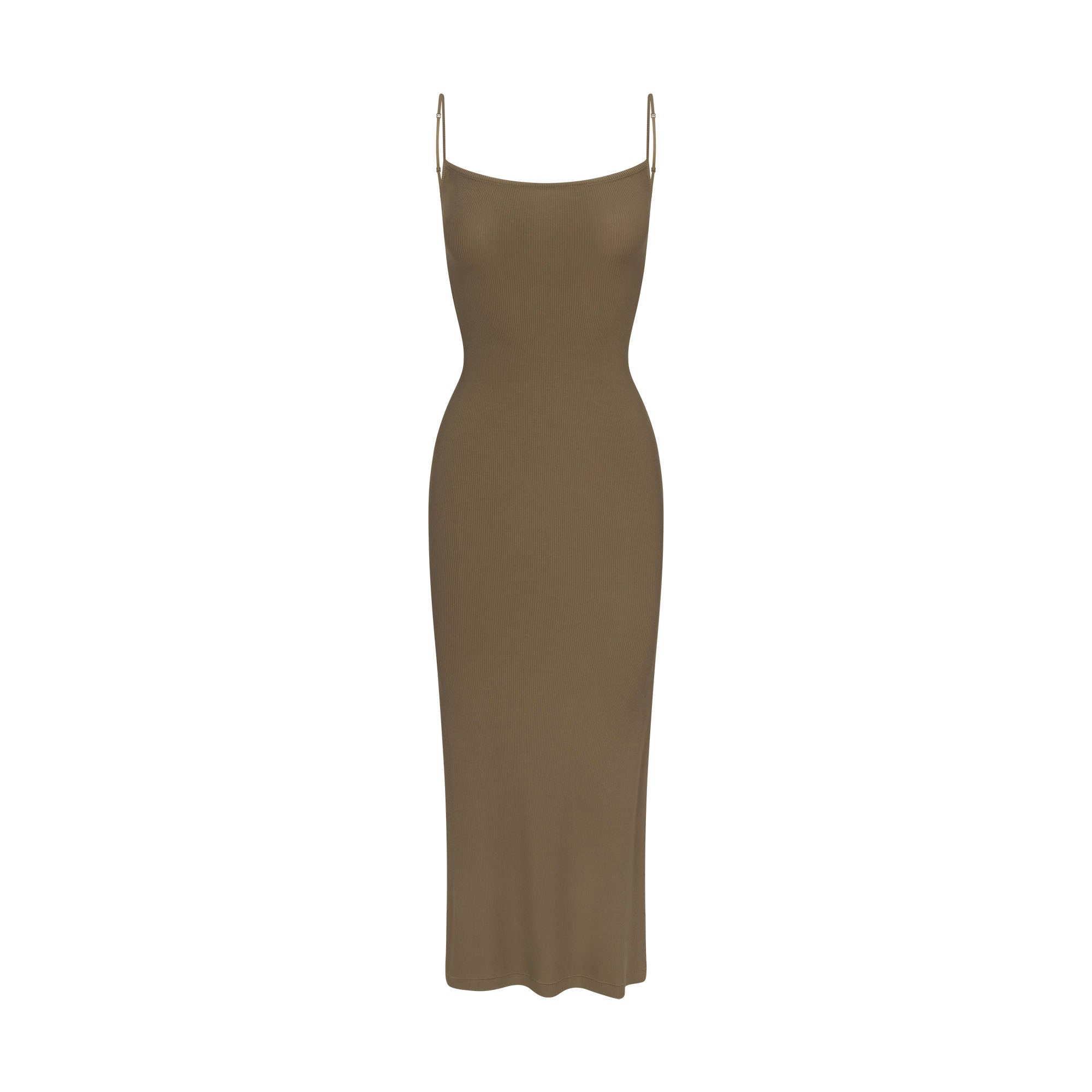 SOFT LOUNGE MIDI SLIP DRESS | OAK FLAT ON A WHITE BACKGROUND | FLT