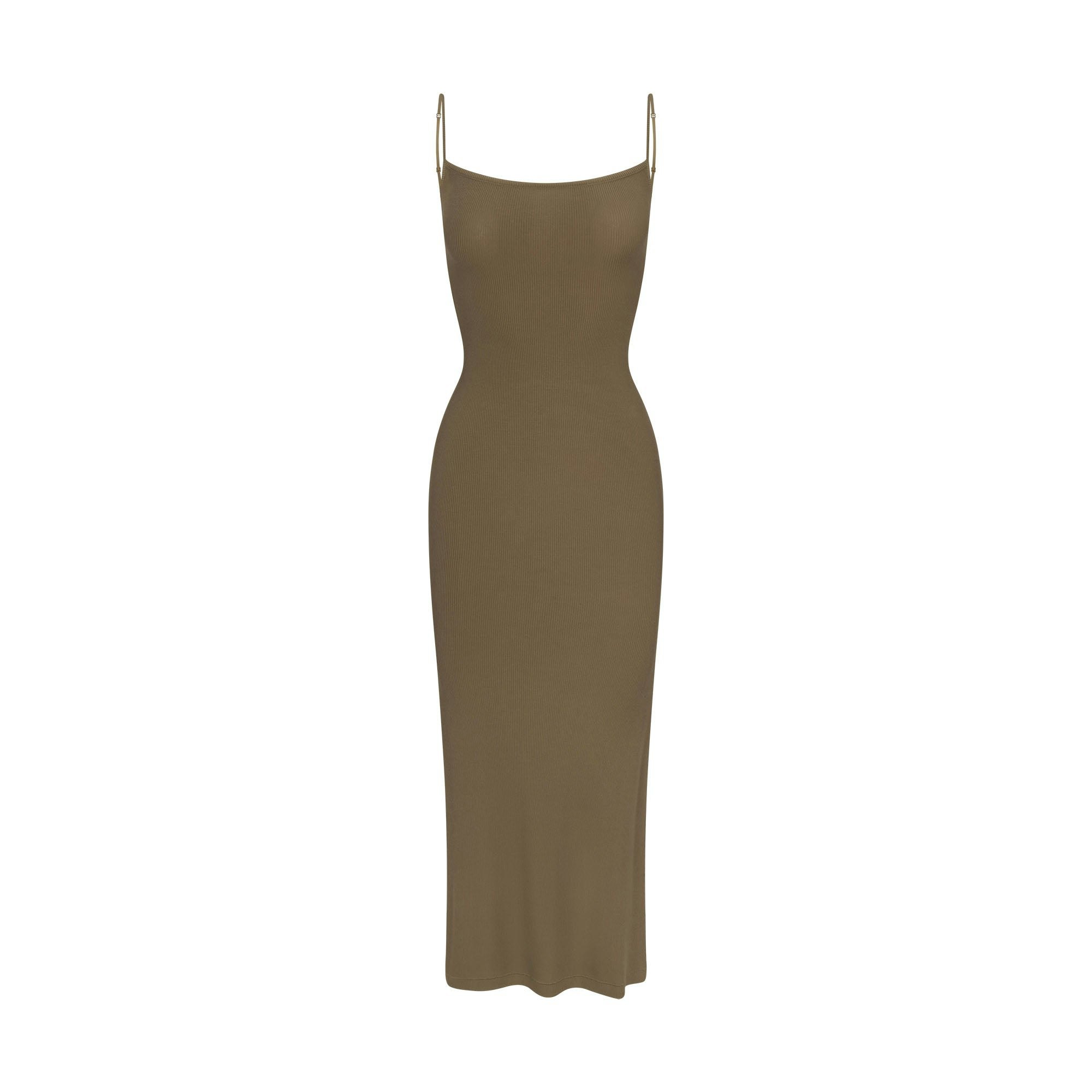 SOFT LOUNGE MIDI SLIP DRESS | OAK FLAT ON A WHITE BACKGROUND | FLT