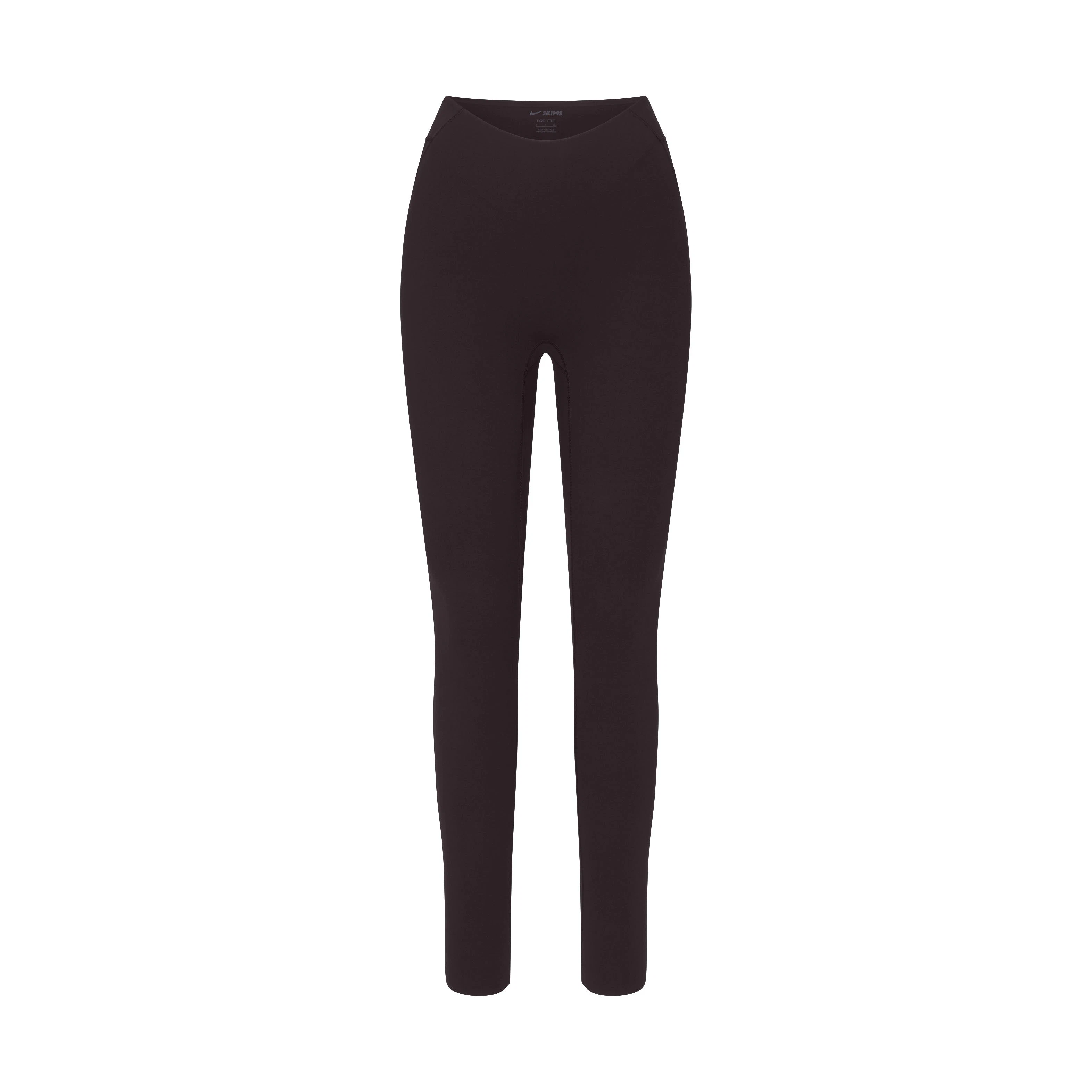 NikeSKIMS STUDIO STRETCH DIP FRONT 29" LEGGING | DARK ROASTLAYS FLAT ON A WHITE BACKGROUND | FLT