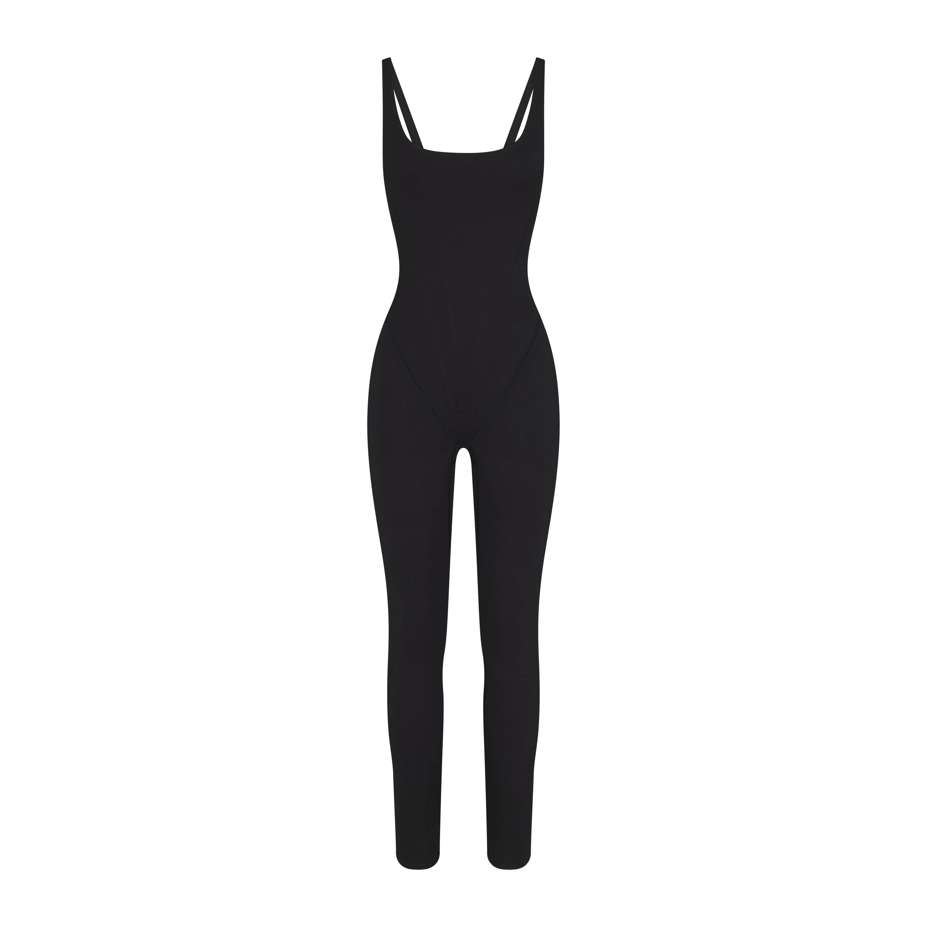 NikeSKIMS MATTE CORSET 29" ONE PIECE | OBSIDIAN LAYS FLAT ON A WHITE BACKGROUND | FLT