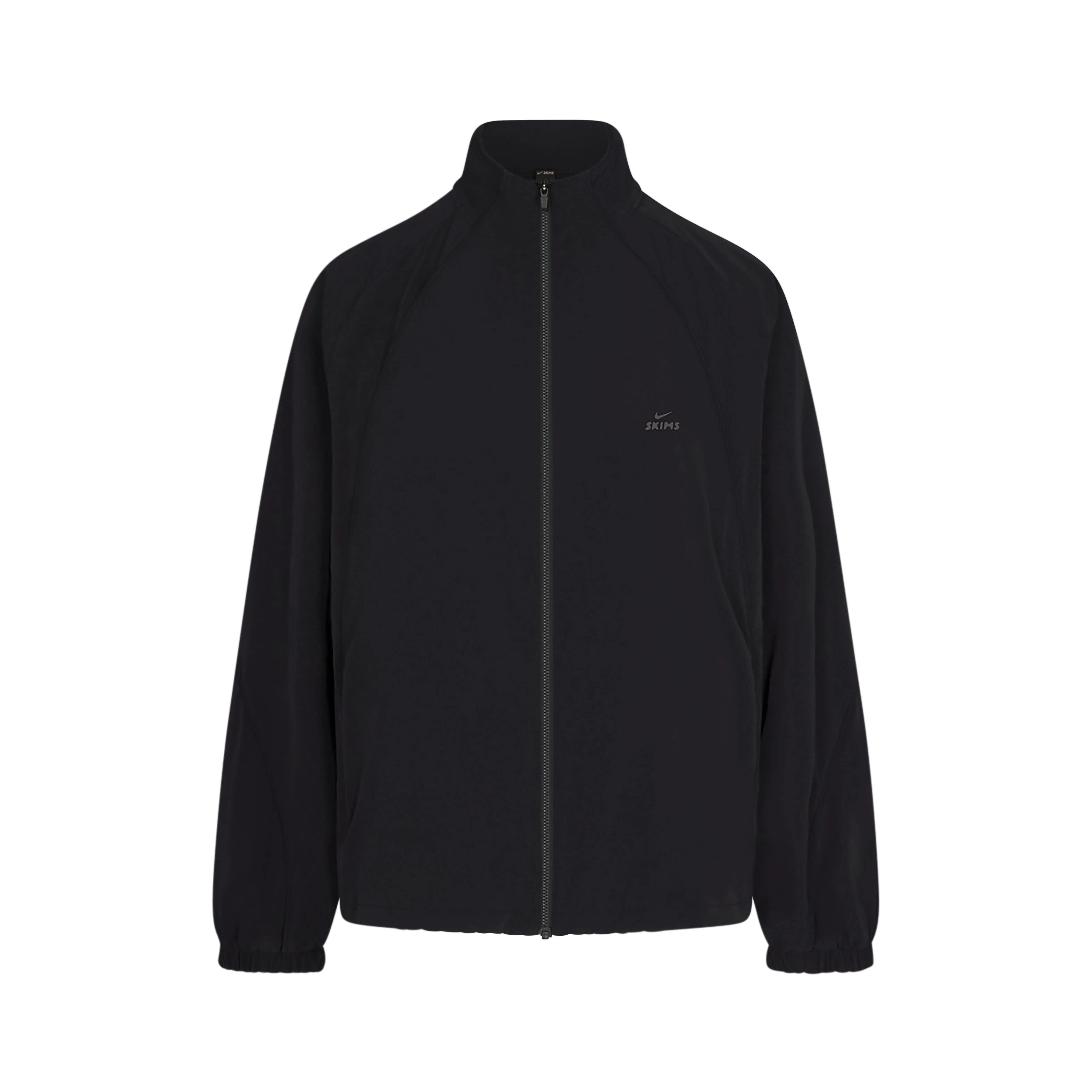 NikeSKIMS STRETCH NYLON OVERSIZED JACKET | OBSIDIAN LAYS FLAT ON A WHITE BACKGROUND | FLT