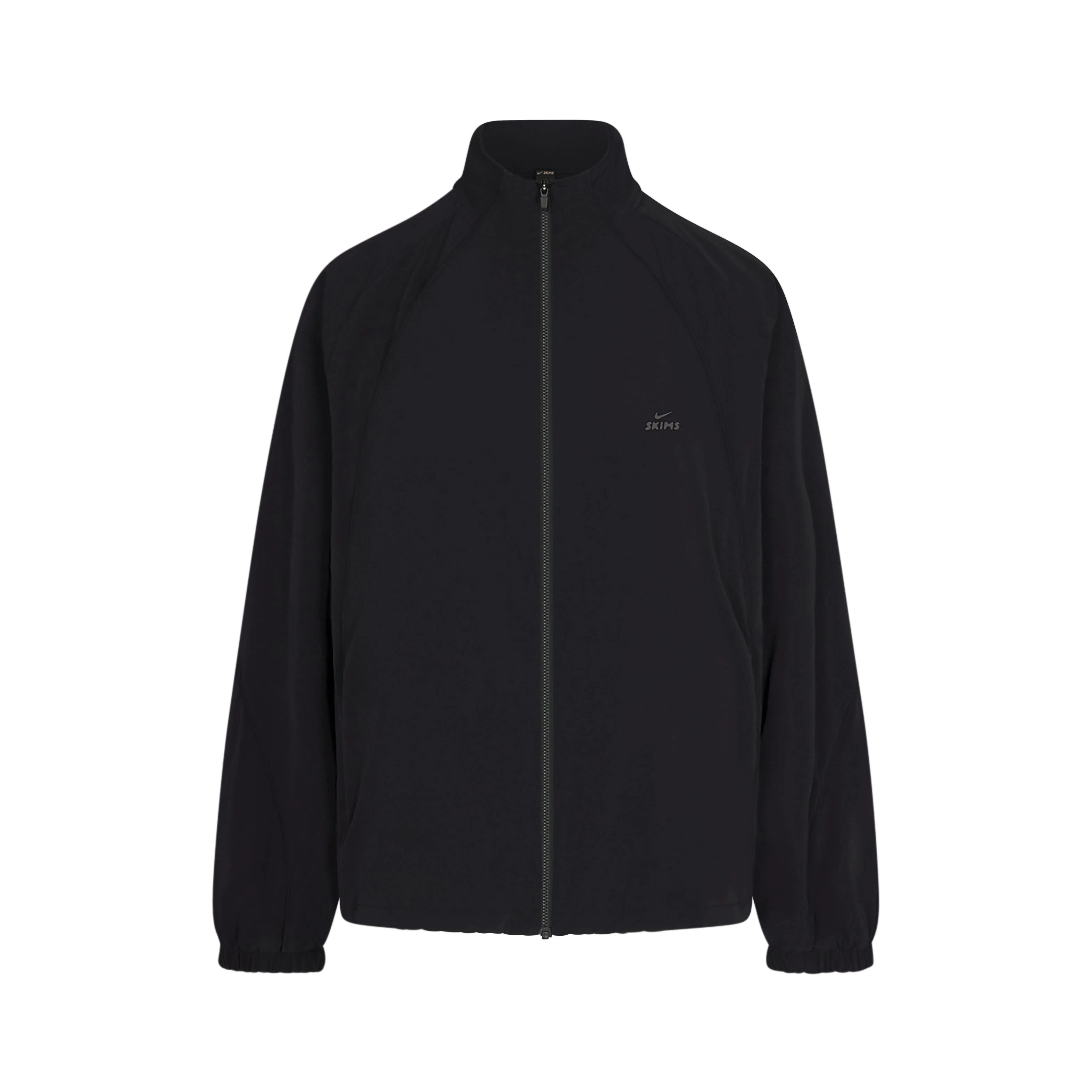 NikeSKIMS STRETCH NYLON OVERSIZED JACKET | OBSIDIAN LAYS FLAT ON A WHITE BACKGROUND | FLT