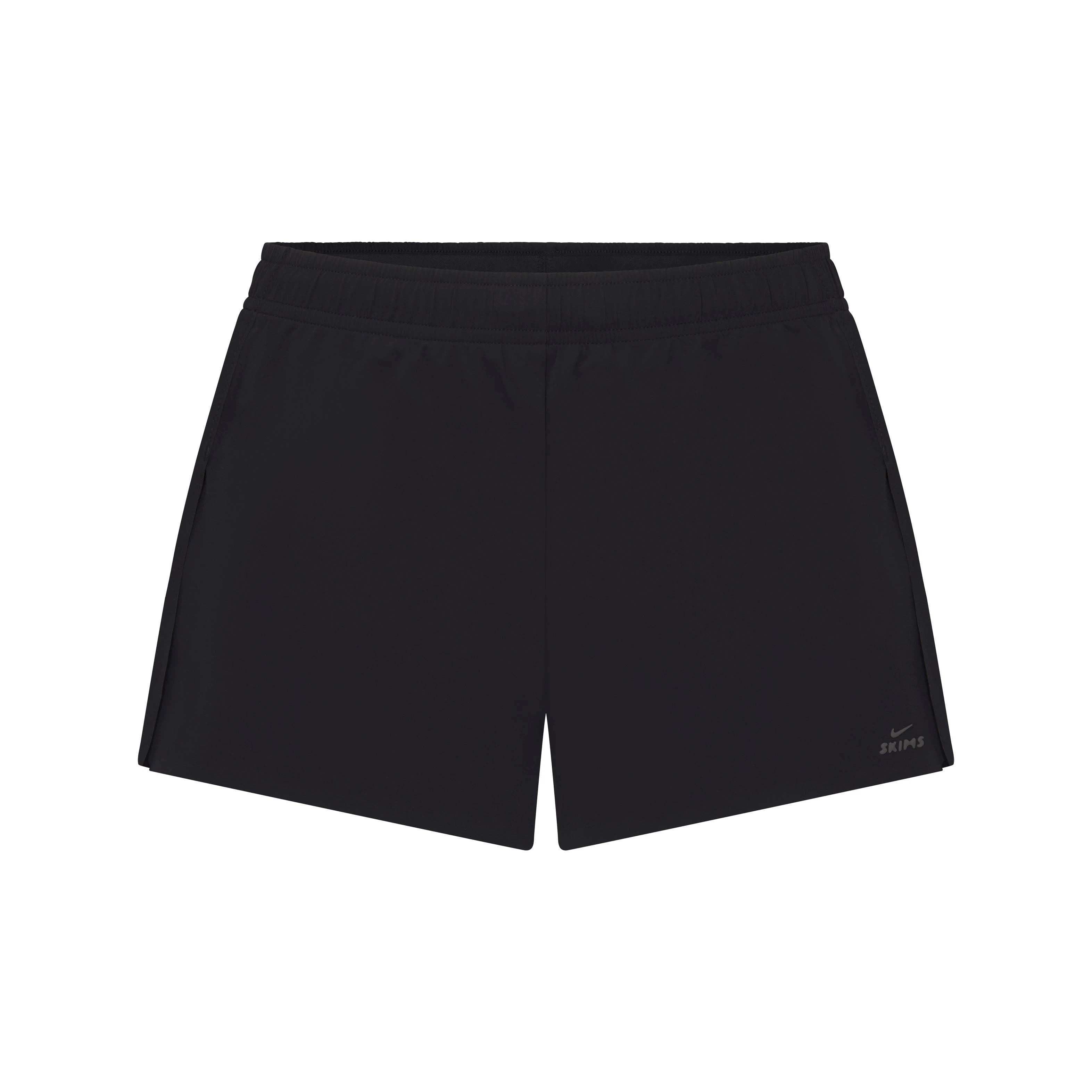 NikeSKIMS STRETCH NYLON RUNNER SHORT | OBSIDIAN LAYS FLAT ON A WHITE BACKGROUND | FLT