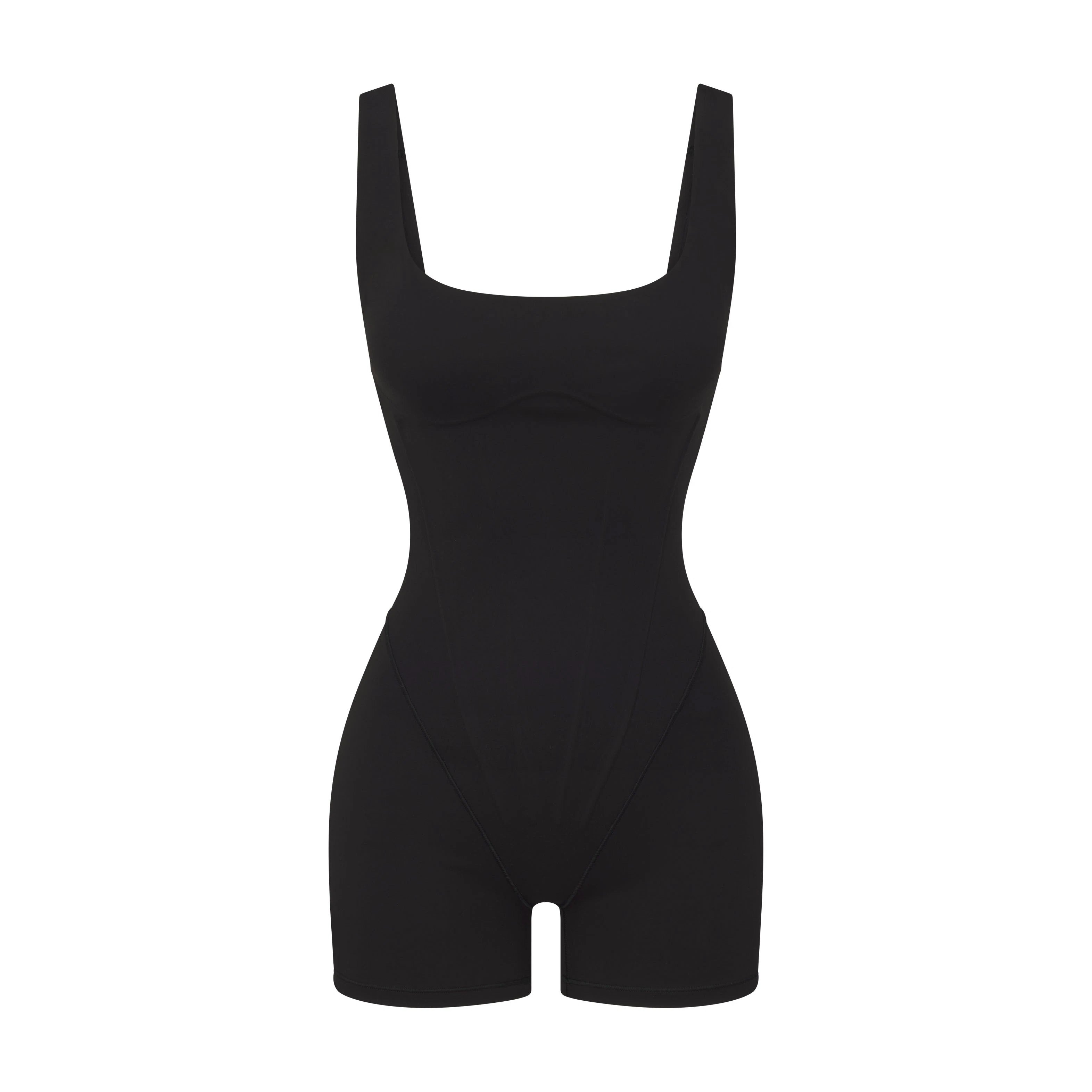 NikeSKIMS MATTE CORSET 2" ONE PIECE | OBSIDIAN LAYS FLAT ON A WHITE BACKGROUND | FLT