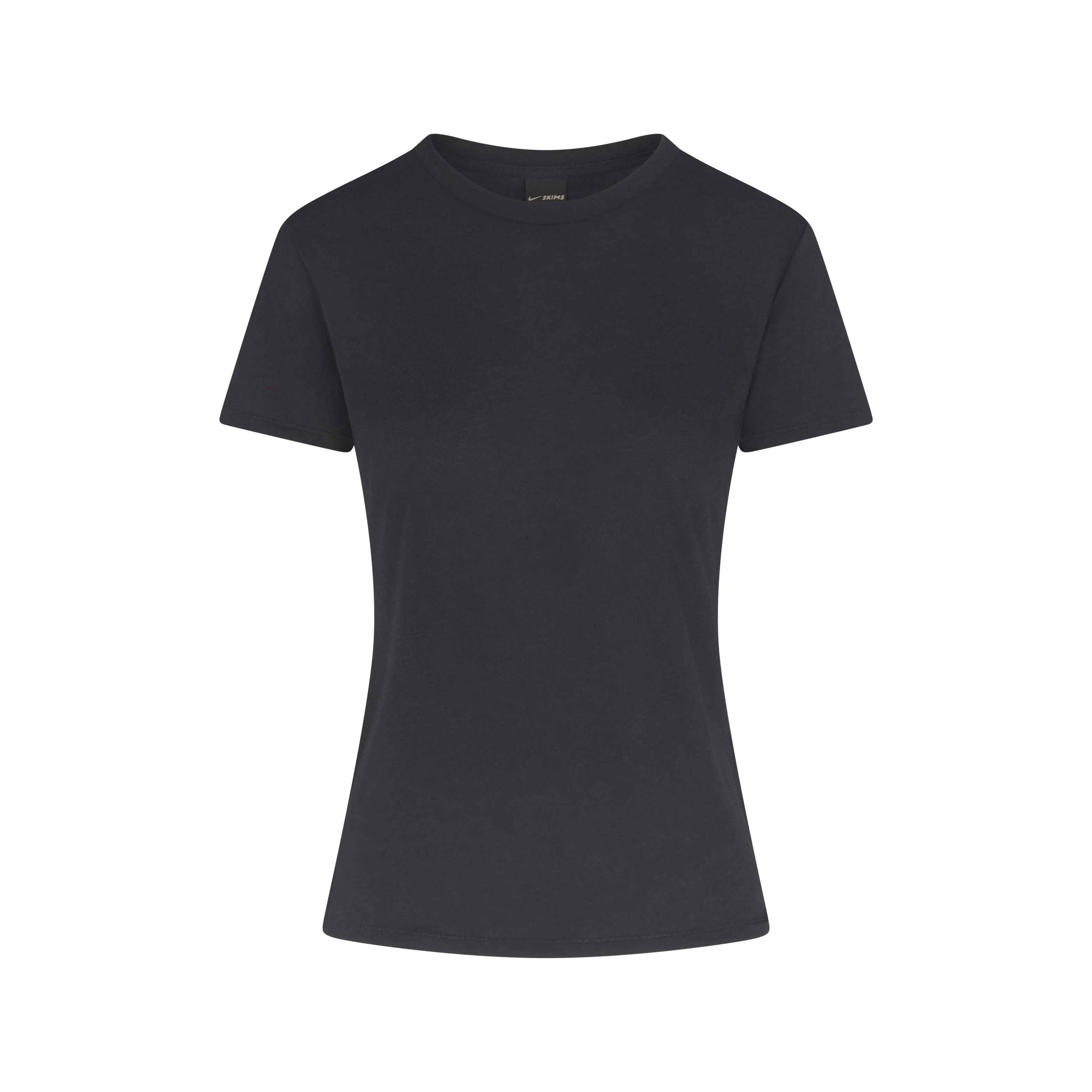 NikeSKIMS PERFORMANCE COTTON BLEND SHORT SLEEVE TOP | OBSIDIAN & LAYS FLAT ON A WHITE BACKGROUND | FLT