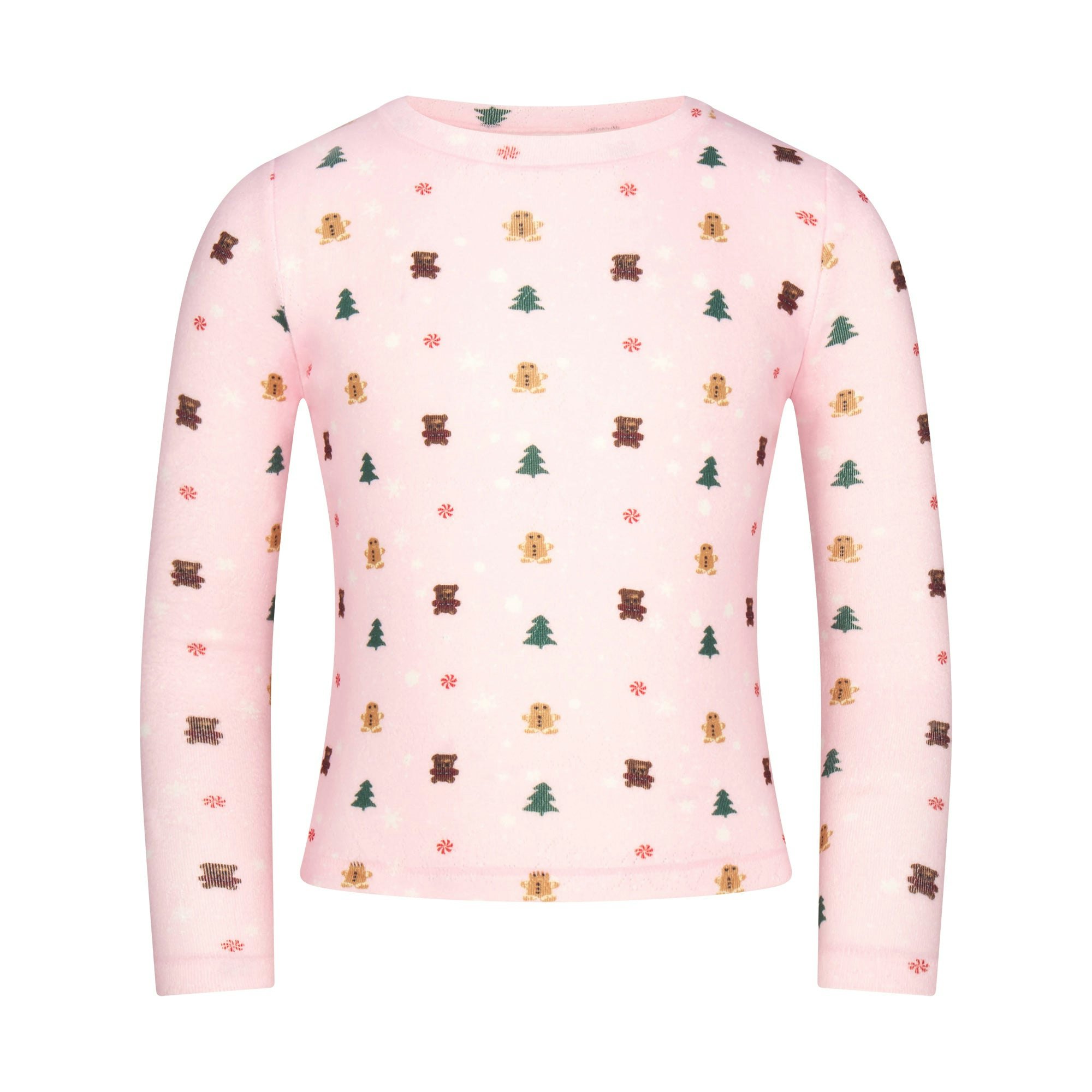 CACTUS PLANT FLEA MARKET X SKIMS PLUSH POINTELLE KIDS LONG SLEEVE SET | CHERRY BLOSSOM SNOW PRINT FLAT ON A WHITE BACKGROUND
