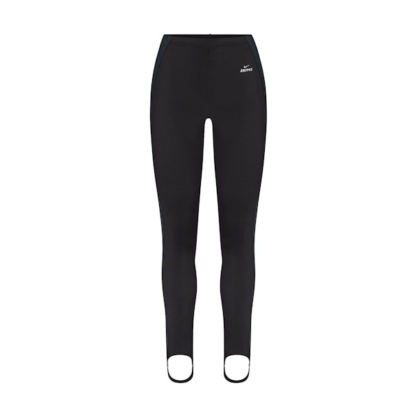 NikeSKIMS SHINE DRAWCORD STIRRUP 26" LEGGING | OBSIDIAN AND DARK TEAL FLAT ON A WHITE BACKGROUND | FLT