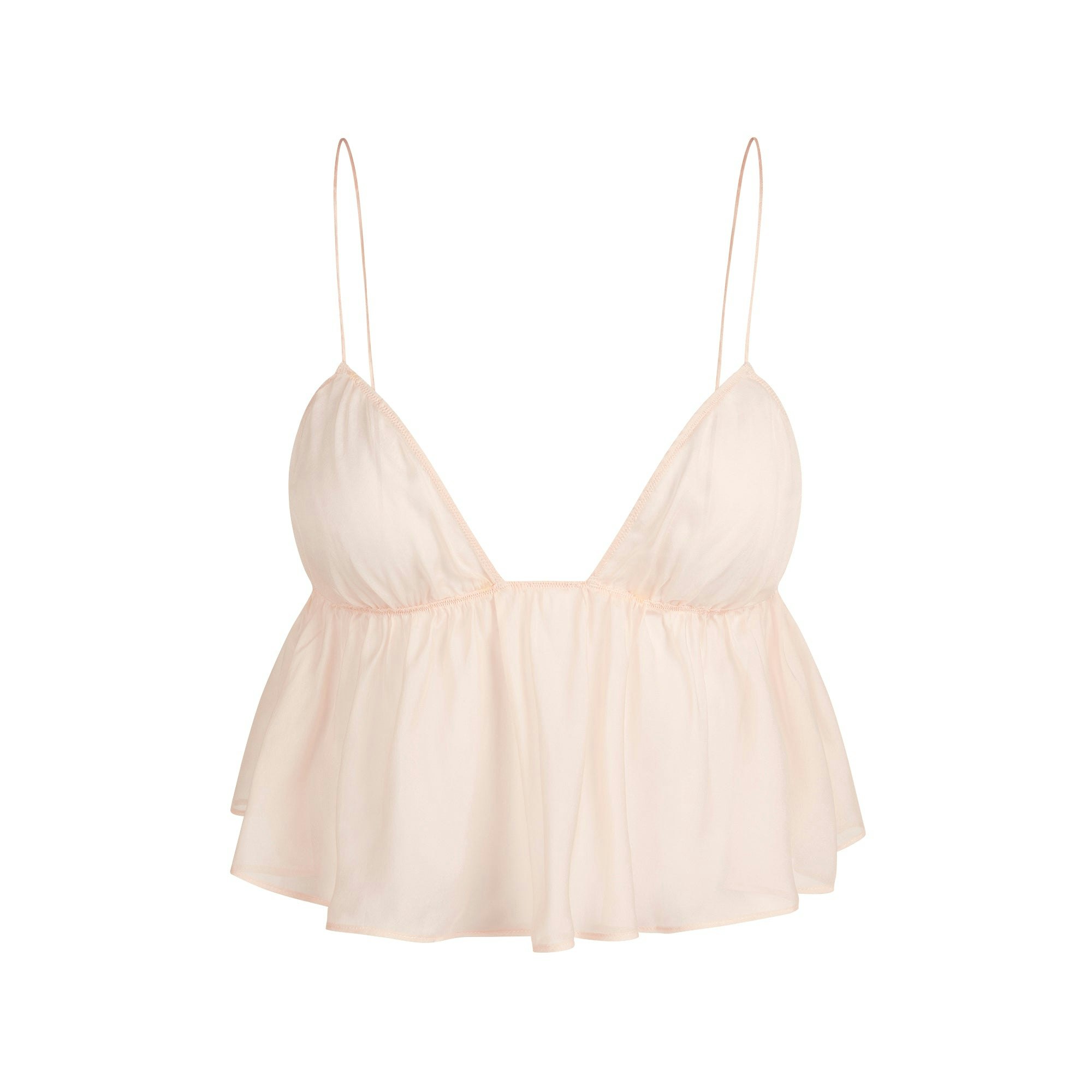 SKIMS ROMANCE BABYDOLL AND GARTER HIPSTER SET | PRIMROSE FLAT ON A WHITE BACKGROUND | FLT