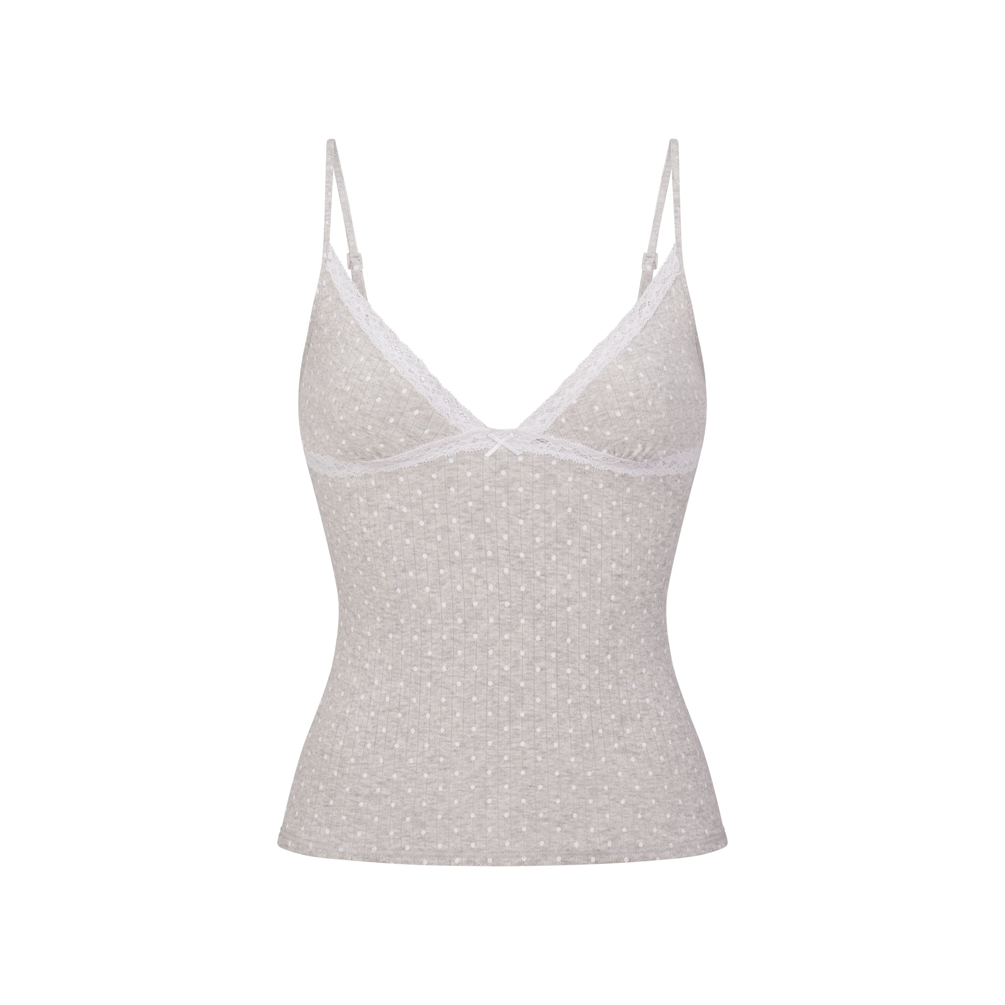 LIGHTWEIGHT COTTON LACE CAMI AND BOY SHORT SET | LIGHT HEATHER GREY FLAT ON A WHITE BACKGROUND | FLT