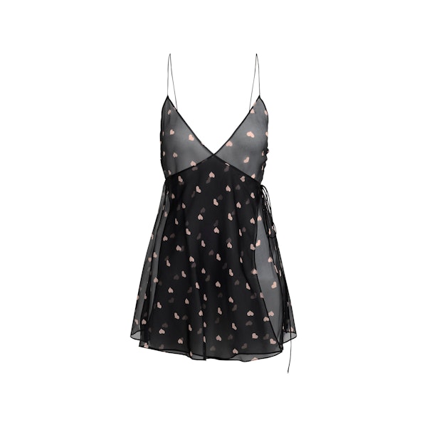 SKIMS ROMANCE MINI SLIP DRESS | OBSIDIAN SPACED HEARTS FLAT ON A WHITE BACKGROUND | FLT