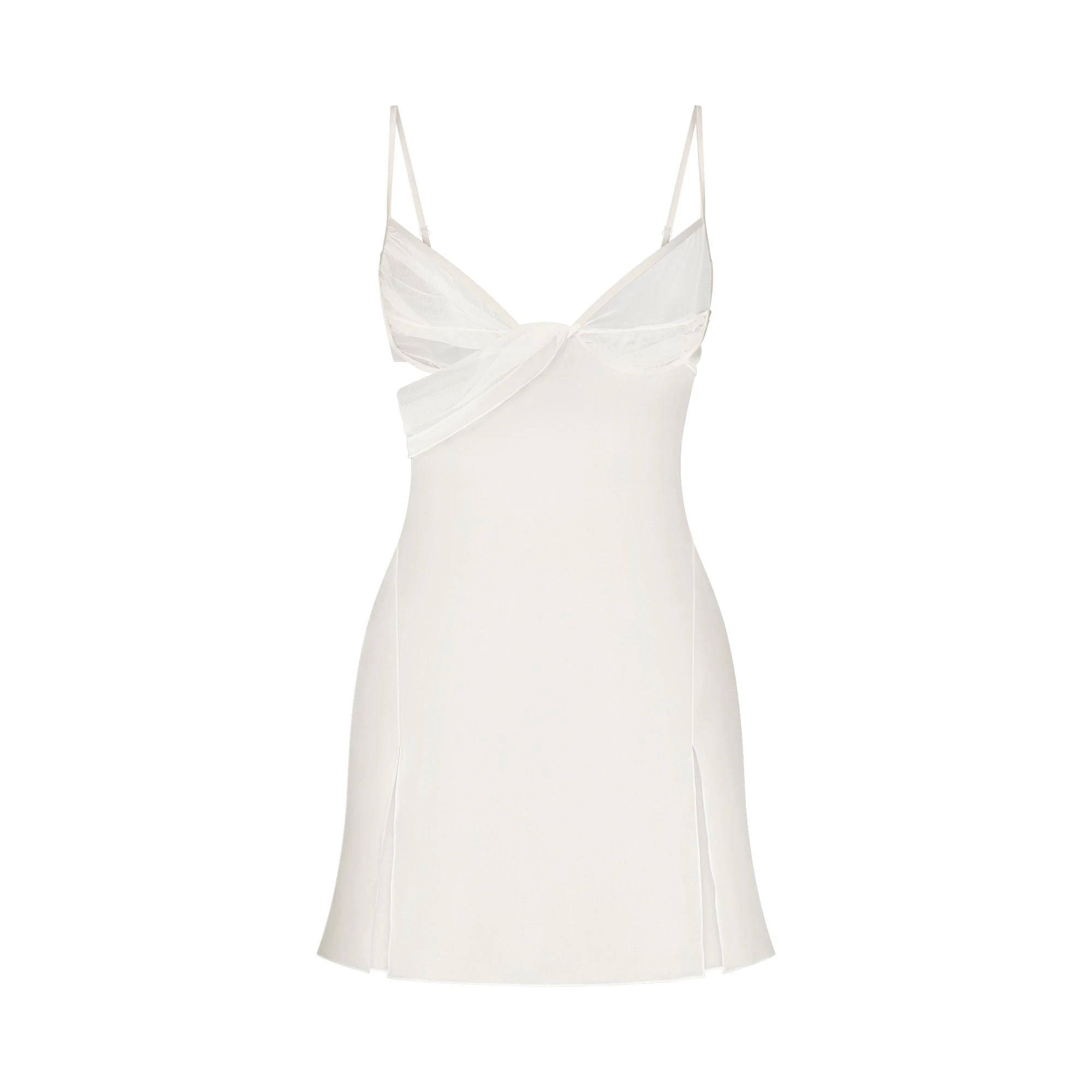 SKIMS ROMANCE DRAPED MINI SLIP DRESS | IVORY LAYS FLAT ON A WHITE BACKGROUND | FLT 