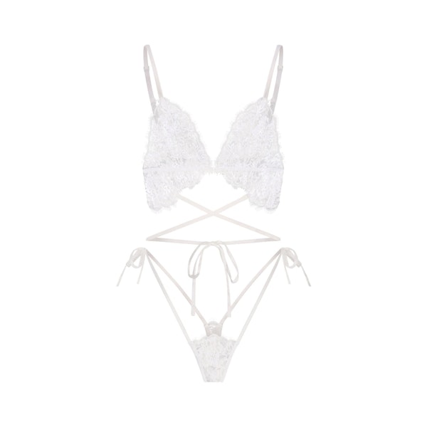 SKIMS LACE CROTCHLESS TEDDY | SNOW FLAT ON A WHITE BACKGROUND | FLT