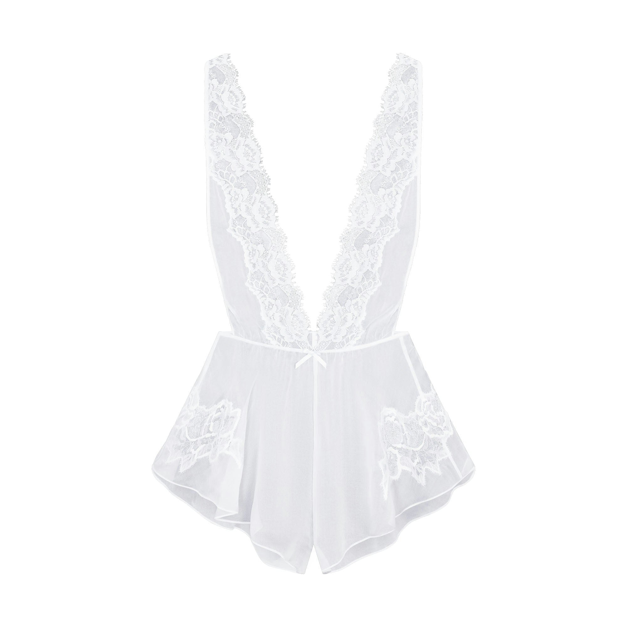 SKIMS ROMANCE TEDDY | IVORY FLAT ON A WHITE BACKGROUND | FLT