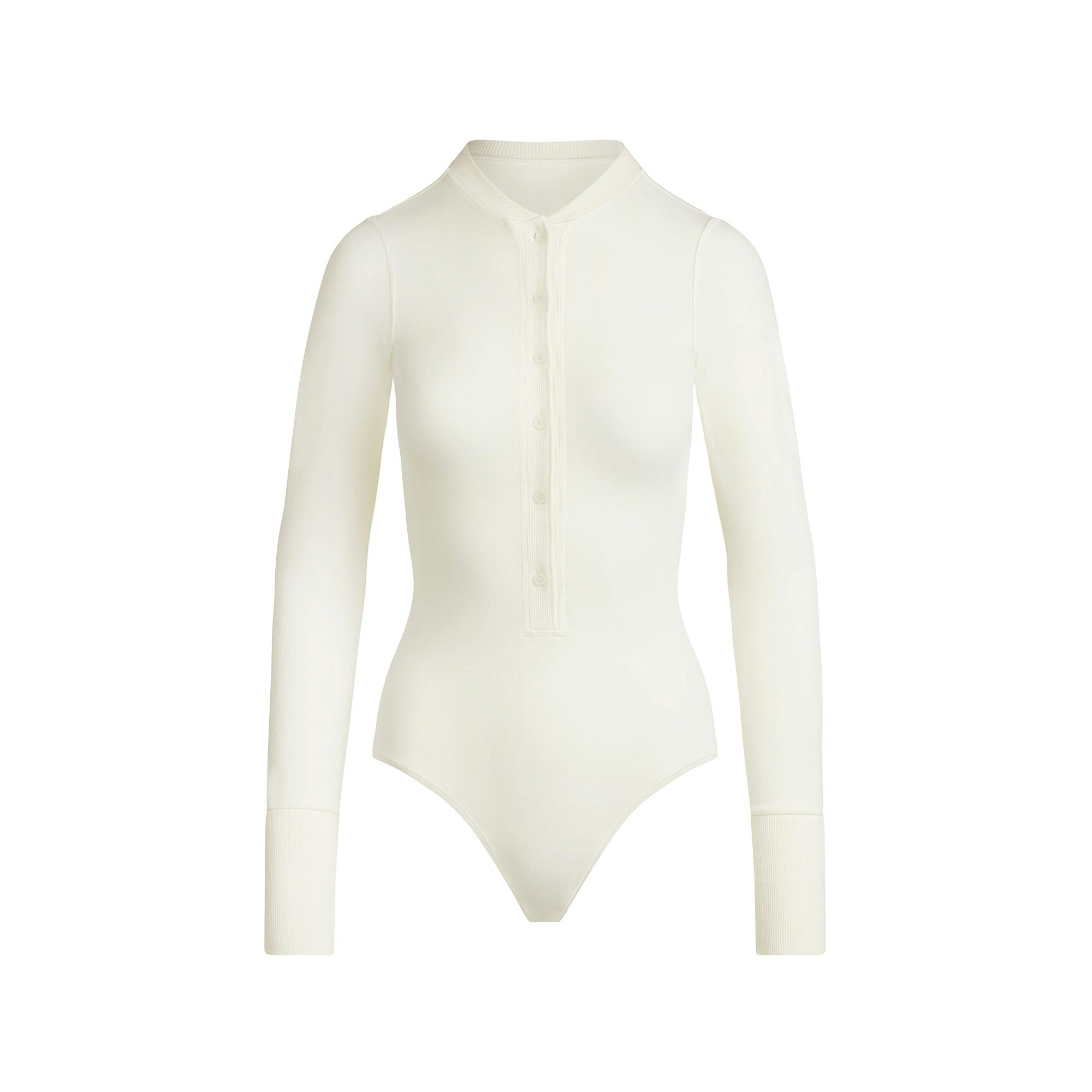 COTTON JERSEY PLUNGE HENLEY BODYSUIT | MARBLE FLAT ON A WHITE BACKGROUND | FLT