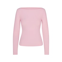 COTTON JERSEY LONG SLEEVE BOATNECK TOP