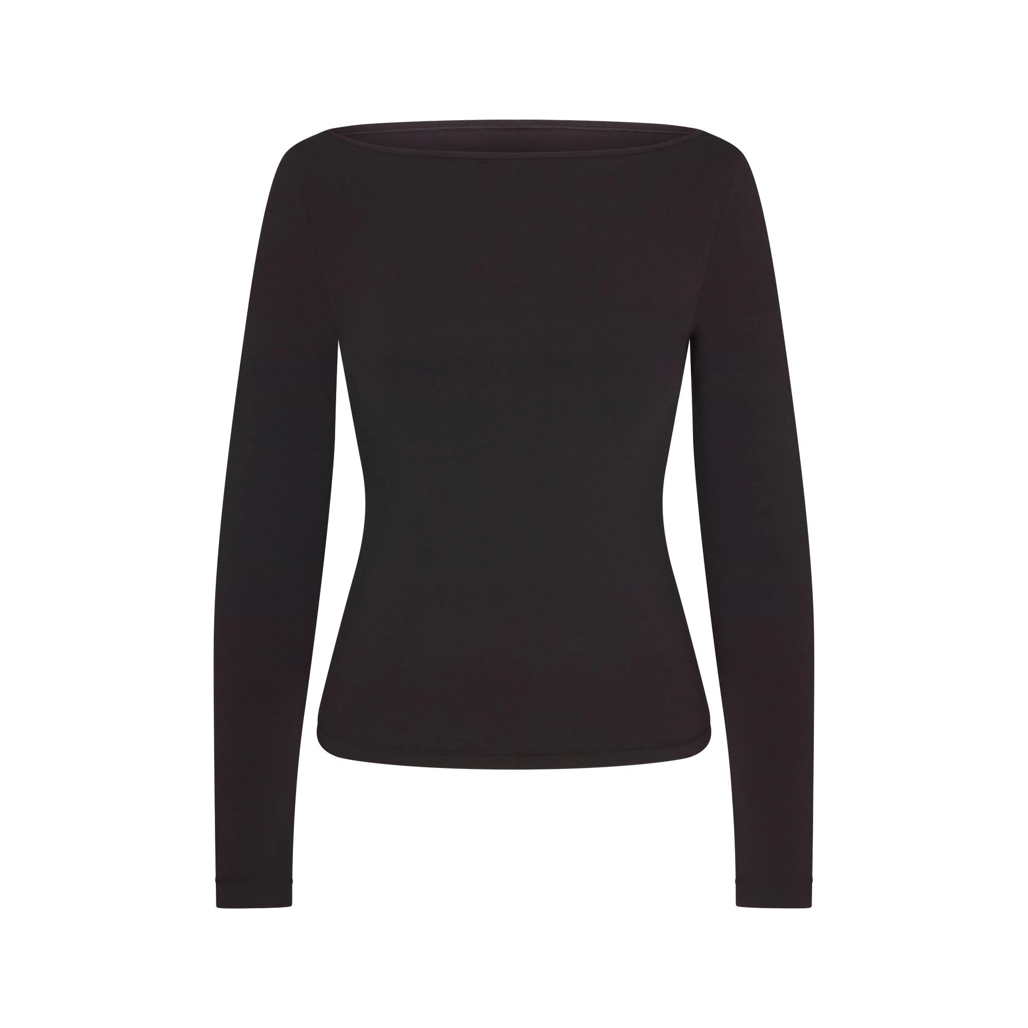 COTTON JERSEY LONG SLEEVE BOATNECK TOP | SOOTFLAT ON A WHITE BACKGROUND | FLT