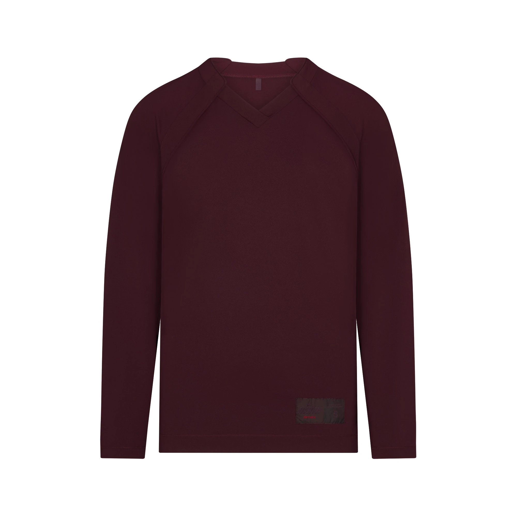 NikeSKIMS AIRY V-NECK OVERSIZED LONG SLEEVE TOP | CURRANT FLAT ON A WHITE BACKGROUND | FLT