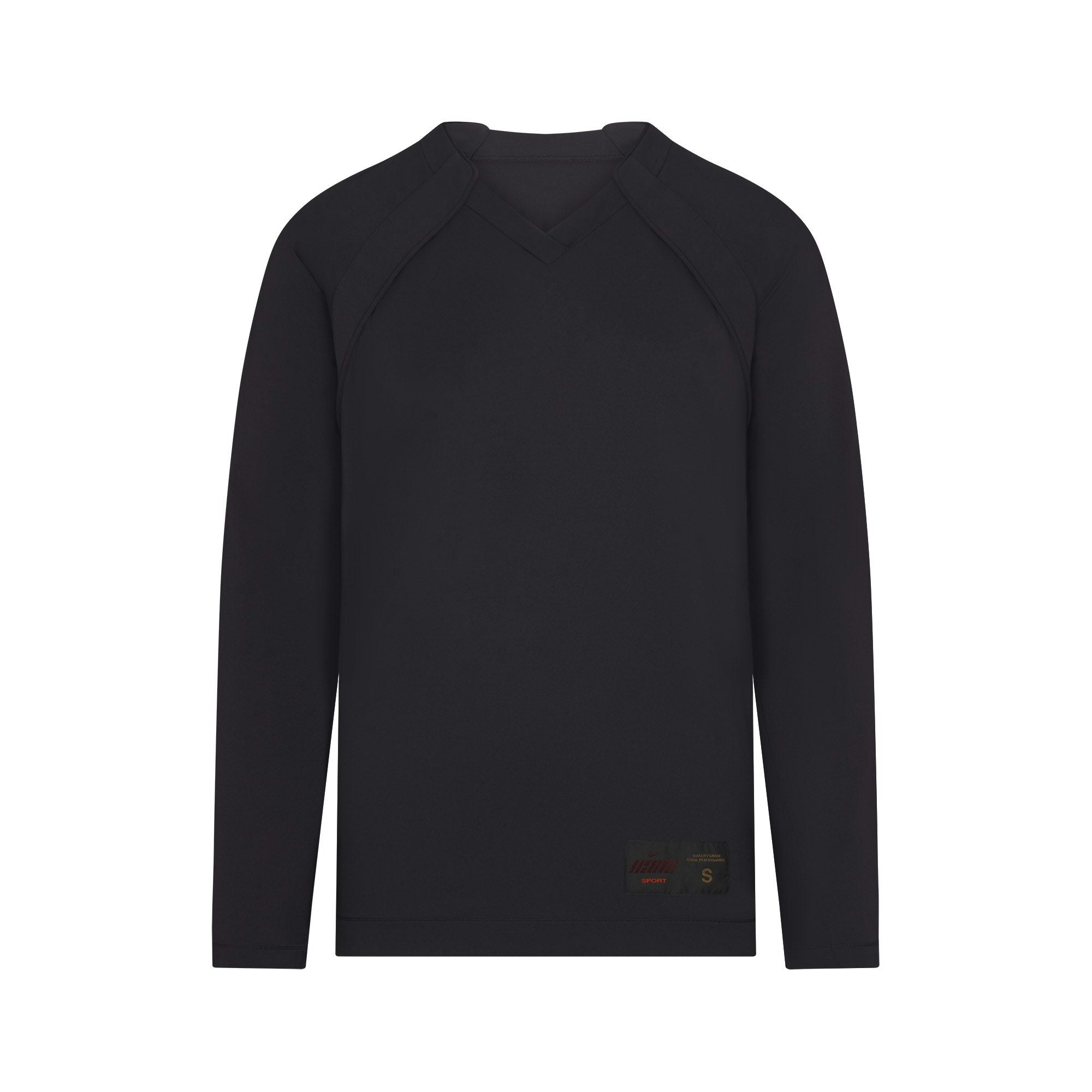 NikeSKIMS AIRY V-NECK OVERSIZED LONG SLEEVE TOP | OBSIDIAN FLAT ON A WHITE BACKGROUND | FLT
