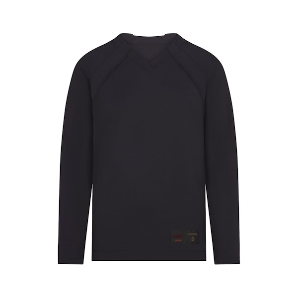 NikeSKIMS AIRY V-NECK OVERSIZED LONG SLEEVE TOP | OBSIDIAN FLAT ON A WHITE BACKGROUND | FLT