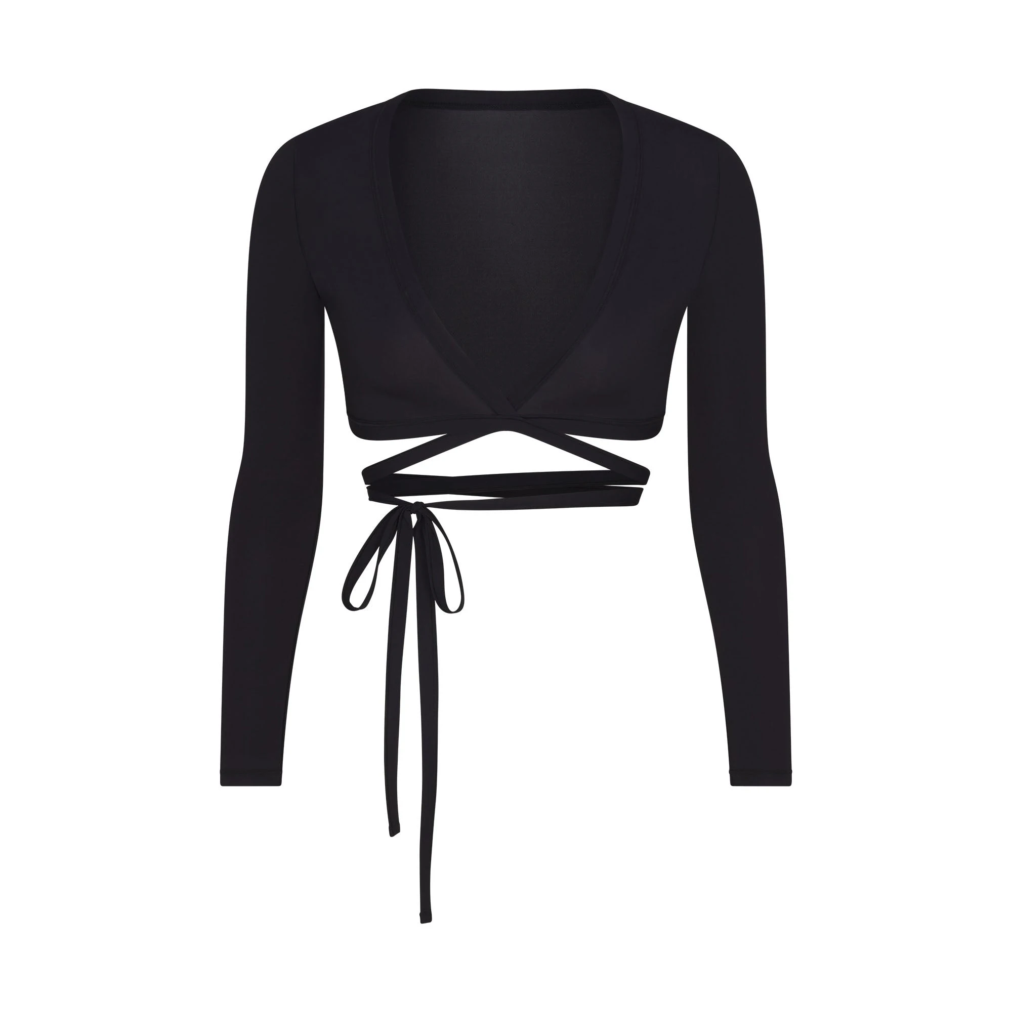 NikeSKIMS WEIGHTLESS LAYERS WRAP TOP | OBSIDIAN FLAT ON A WHITE BACKGROUND | FLT