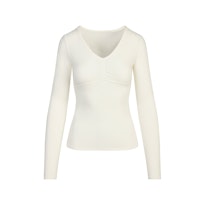 COTTON JERSEY SHIRRED BUST LONG SLEEVE
