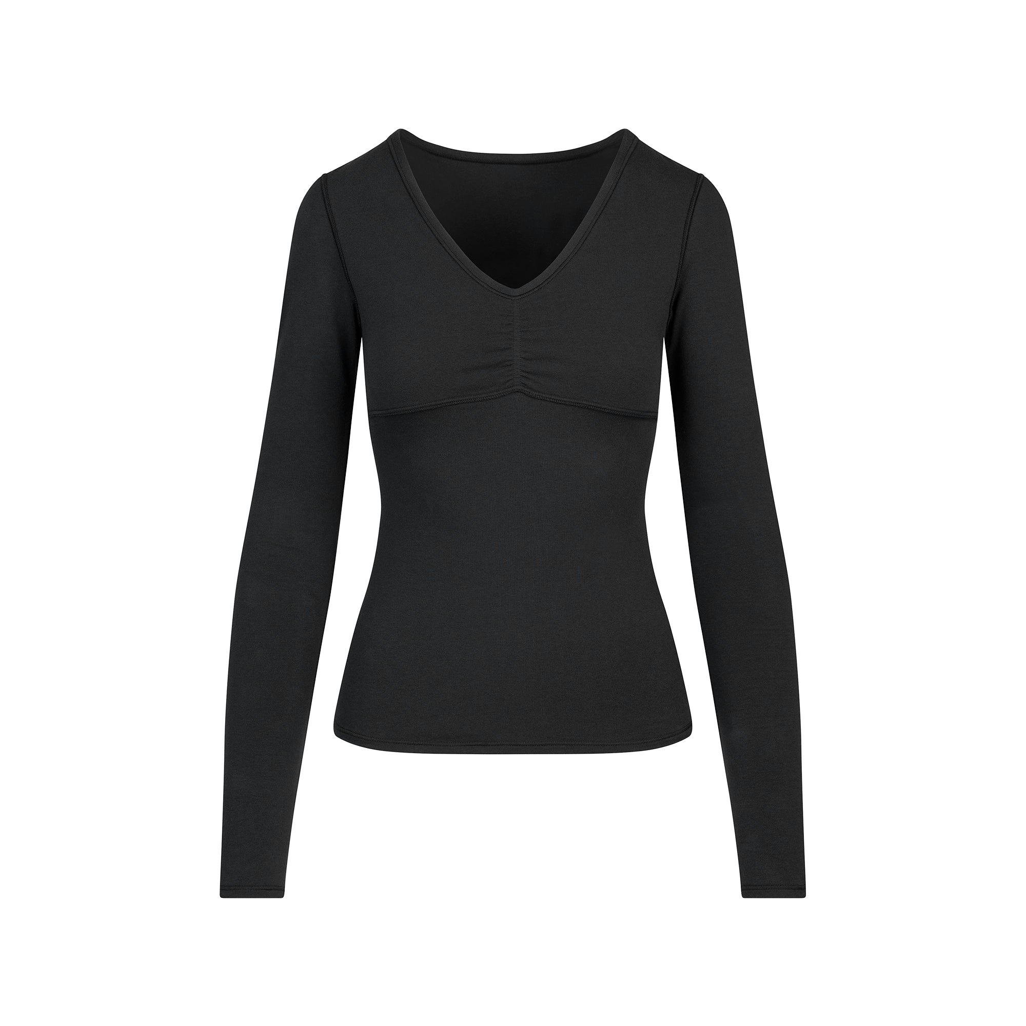 COTTON JERSEY SHIRRED BUST LONG SLEEVE | SOOT FLAT ON A WHITE BACKGROUND | FLT