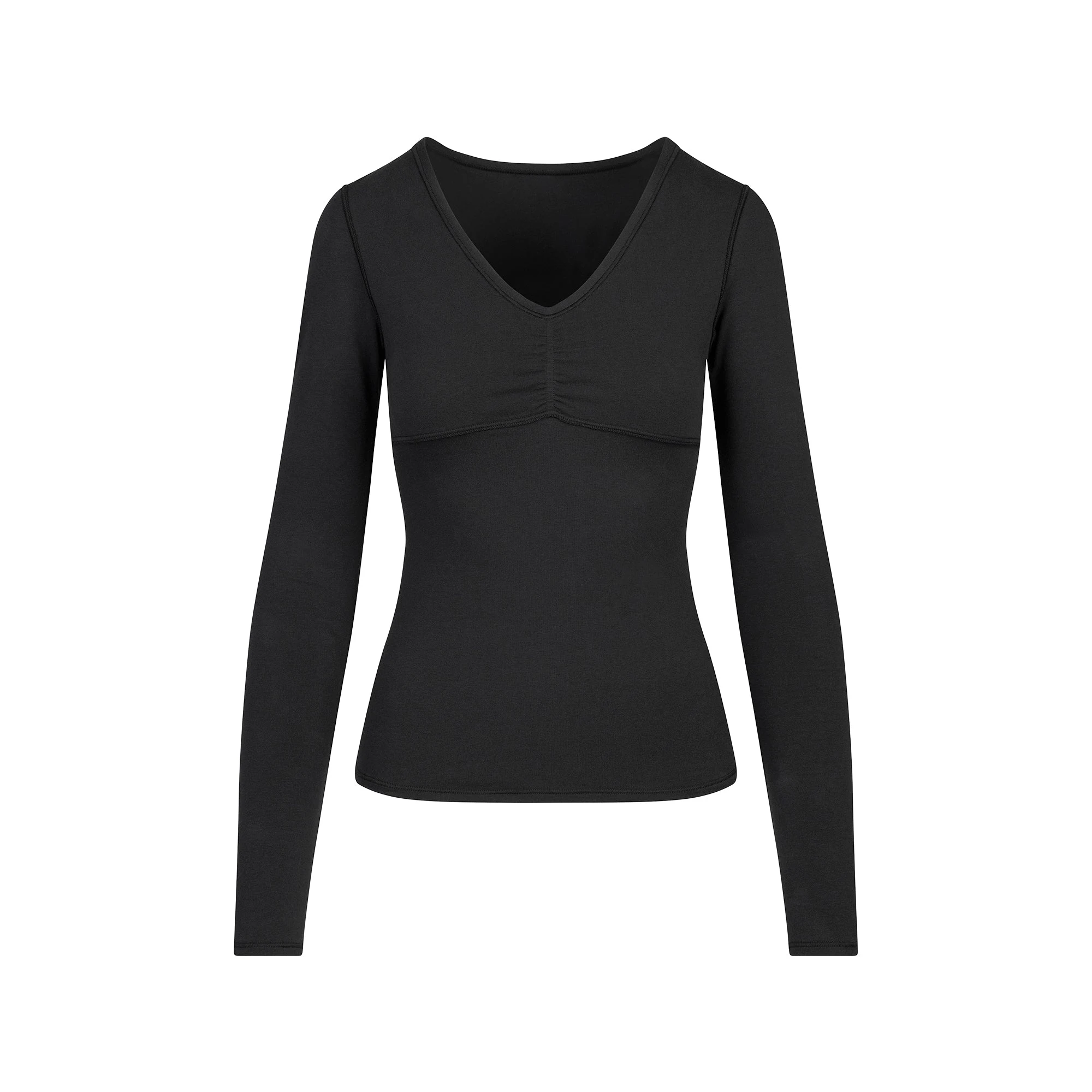 COTTON JERSEY SHIRRED BUST LONG SLEEVE | SOOT FLAT ON A WHITE BACKGROUND | FLT