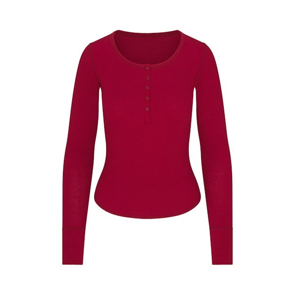 COTTON RIB SCOOP NECK HENLEY | BRICK FLAT ON A WHITE BACKGROUND | FLT