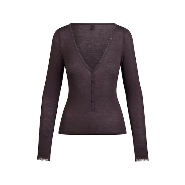 SHEER MODAL LONG SLEEVE HENLEY | PHOENIX FLAT ON A WHITE BACKGROUND | FLT