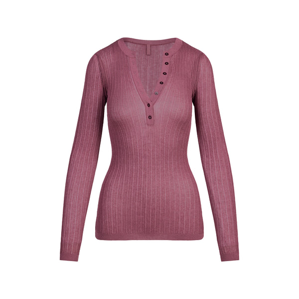 SOFT LOUNGE LONG SLEEVE HENLEY | SUGAR PLUM