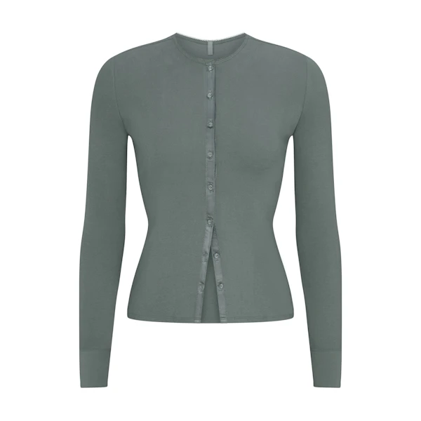 DROP NEEDLE POINTELLE LONG SLEEVE CARDIGAN | MAGNET FLAT ON A WHITE BACKGROUND | FLT