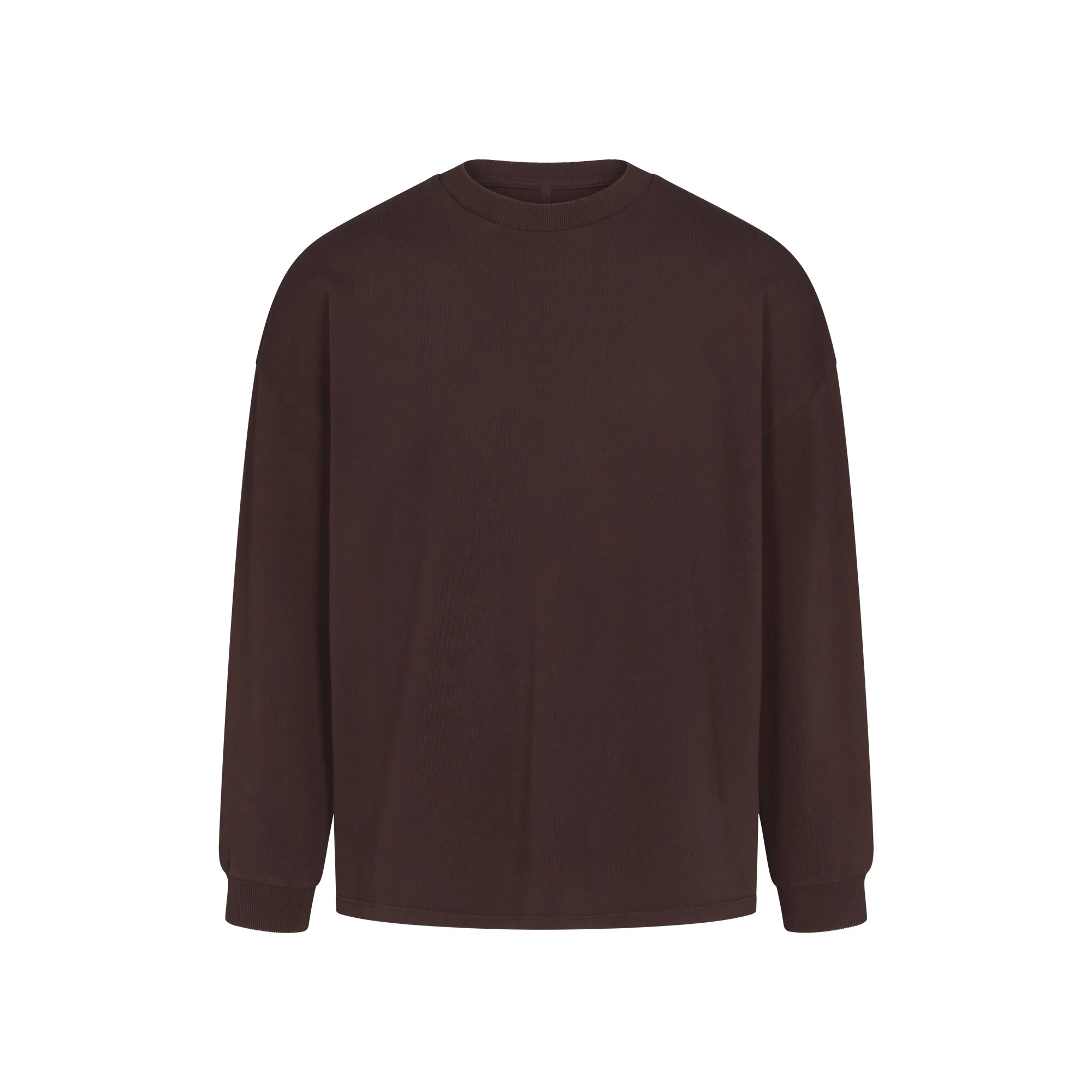 HEAVY COTTON OVERSIZED LONG SLEEVE T-SHIRT | ESPRESSO FLAT ON A WHITE BACKGROUND | FLT