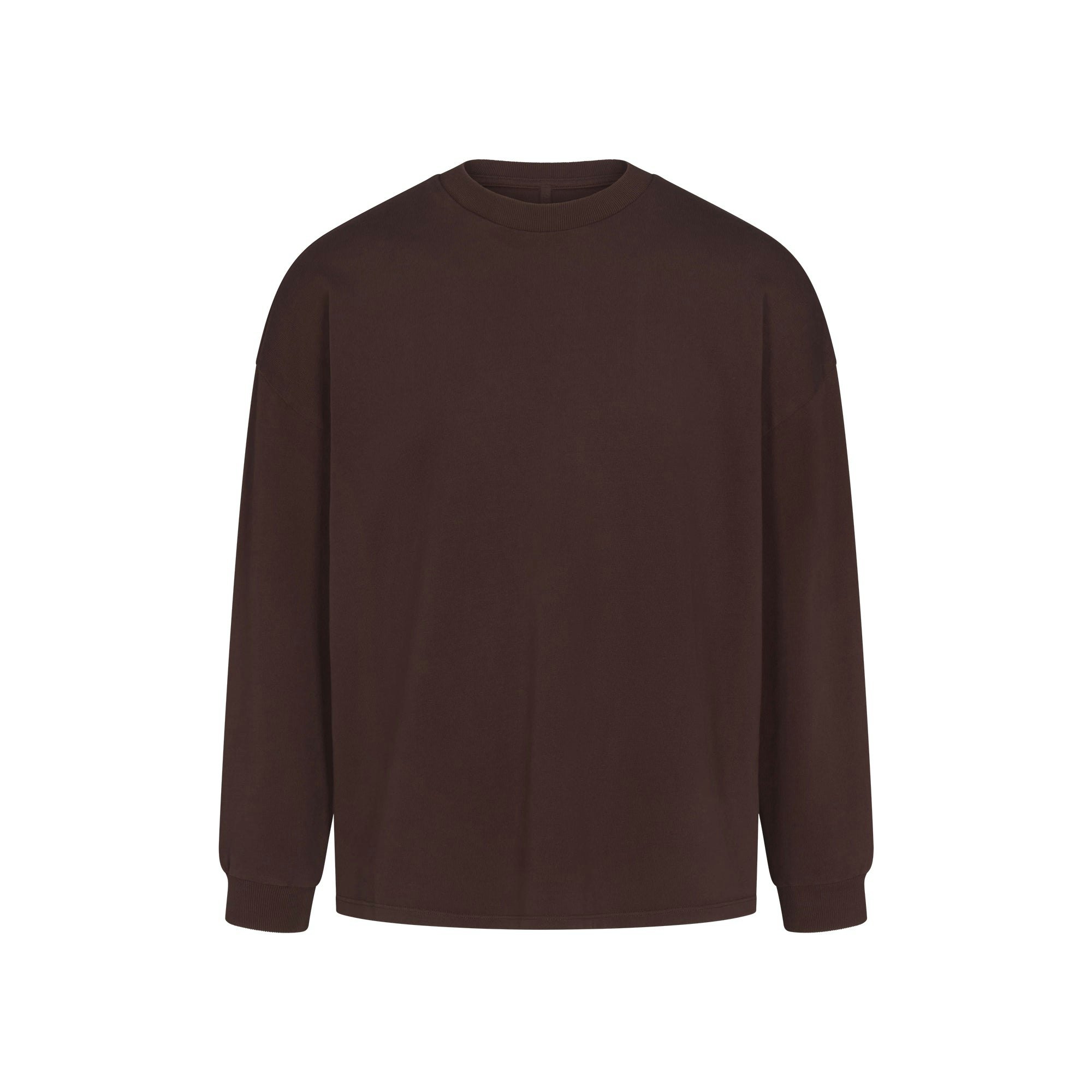 HEAVY COTTON OVERSIZED LONG SLEEVE T-SHIRT | ESPRESSO FLAT ON A WHITE BACKGROUND | FLT
