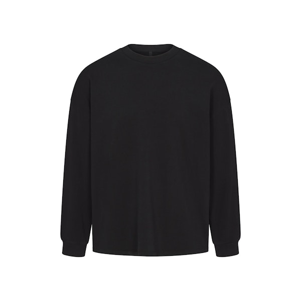 HEAVY COTTON OVERSIZED LONG SLEEVE T-SHIRT | ONYX FLAT ON A WHITE BACKGROUND | FLT