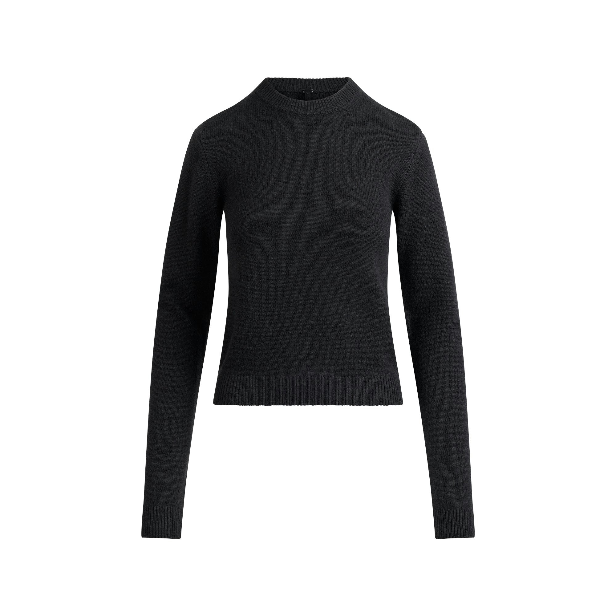 WOOL CASHMERE CREWNECK SWEATER | ONYX FLAT ON A WHITE BACKGROUND | FLT