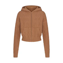 CABLE KNIT SHRUNKEN ZIP UP HOODIE
