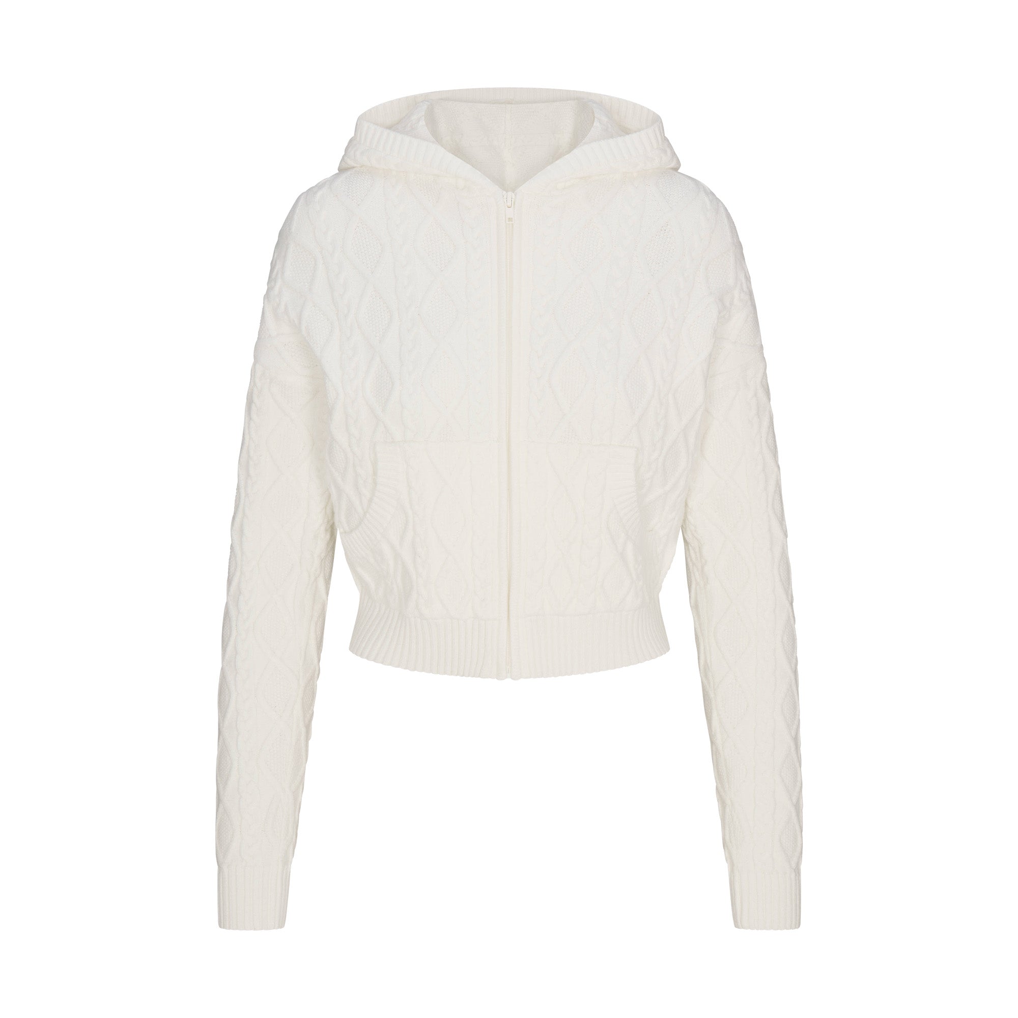 SWEATER KNIT SHRUNKEN ZIP UP HOODIE | IVORY