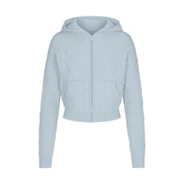 SWEATER KNITS CABLEKNIT SHRUNKEN ZIP UP HOODIE