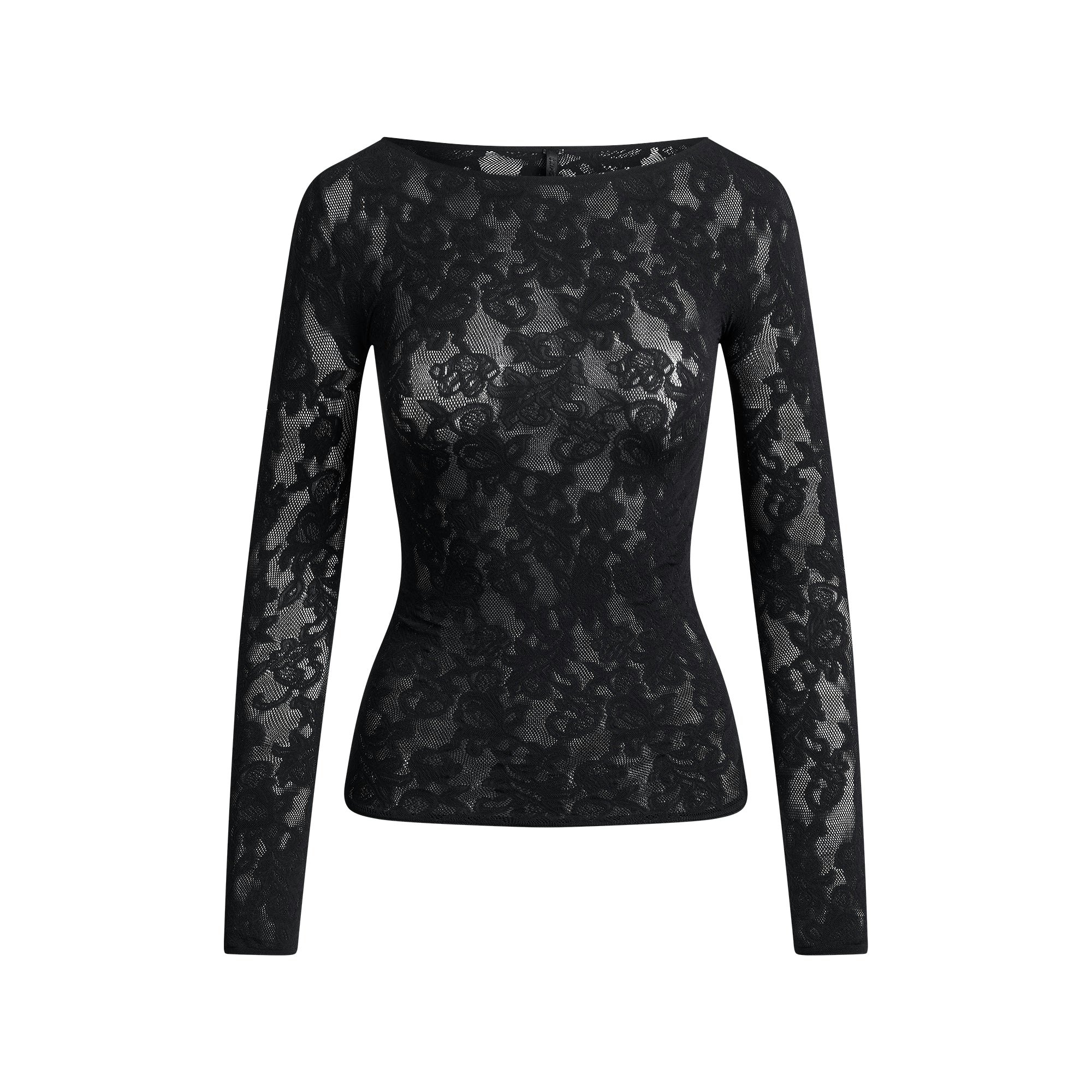 KNIT LACE BOATNECK TOP | OBSIDIAN FLAT ON A WHITE BACKGROUND | FLT