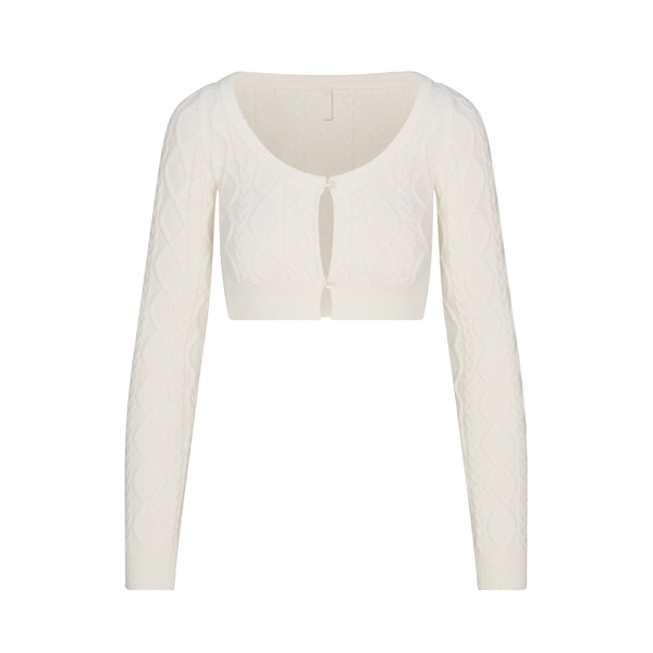 SWEATER KNIT CROPPED CARDIGAN | IVORY FLAT ON A WHITE BACKGROUND | FLT