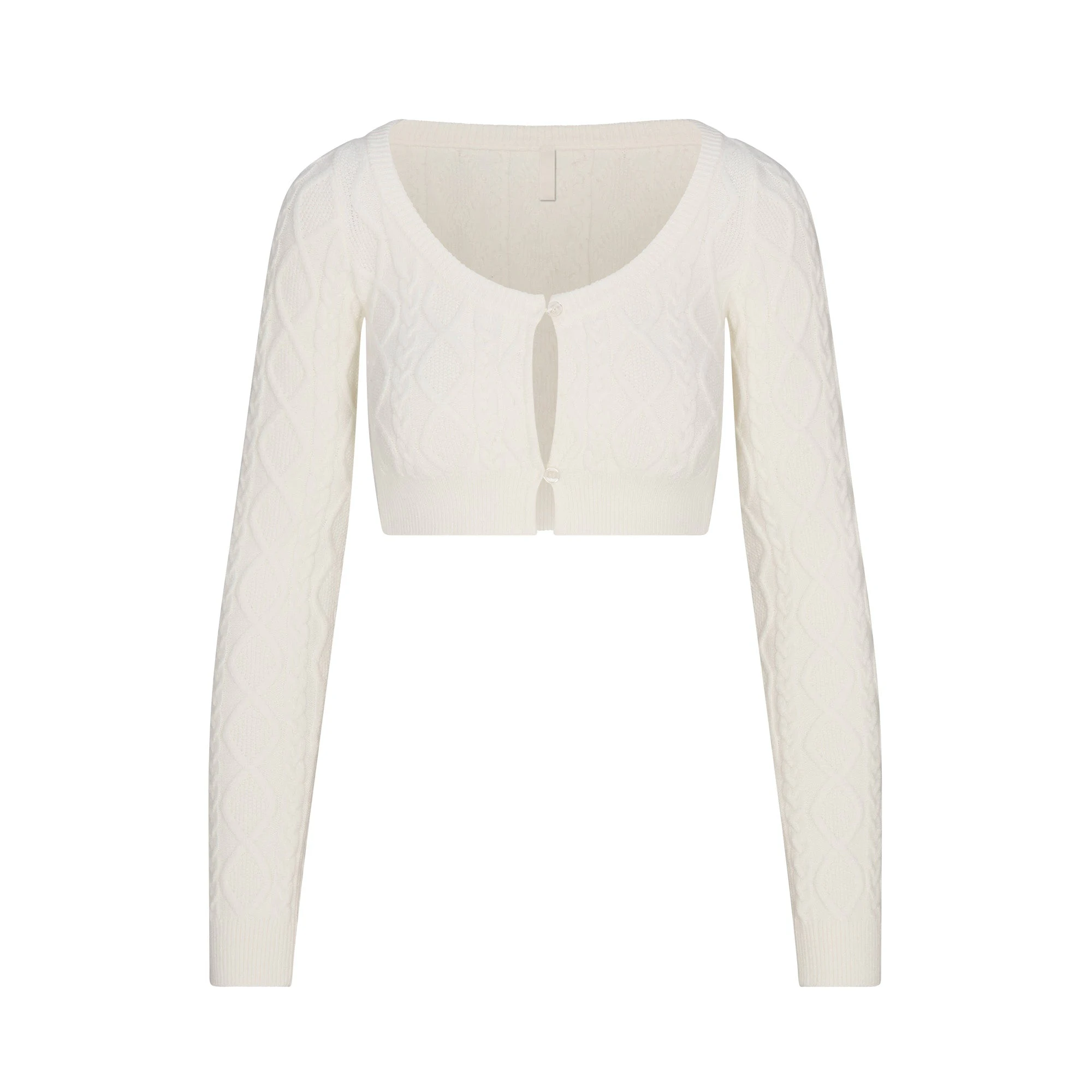 SWEATER KNIT CROPPED CARDIGAN | IVORY FLAT ON A WHITE BACKGROUND | FLT