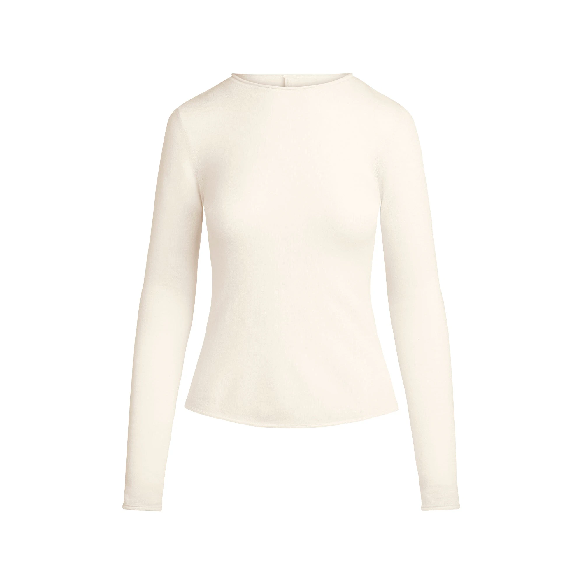 FEATHERWEIGHT CASHMERE LONG SLEEVE TOP | EGRET FLAT ON A WHITE BACKGROUND | FLT