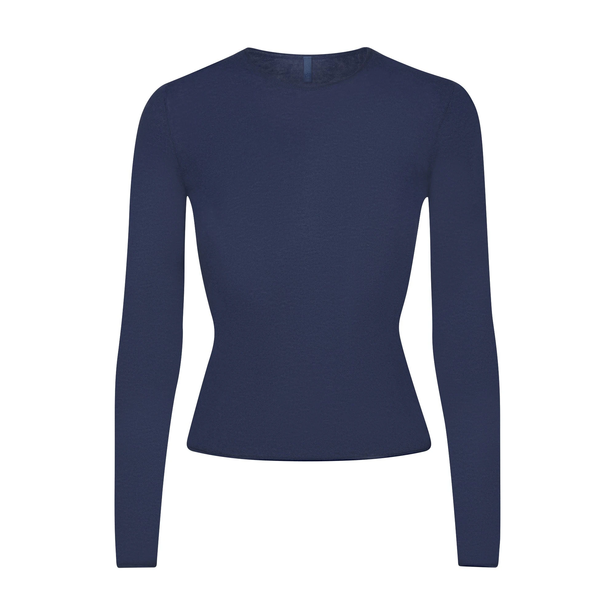 FEATHERWEIGHT CASHMERE LONG SLEEVE TOP | INDIGO FLAT ON A WHITE BACKGROUND | FLT
